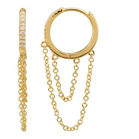 Diamond Double Chain Huggie Hoop Earrings
