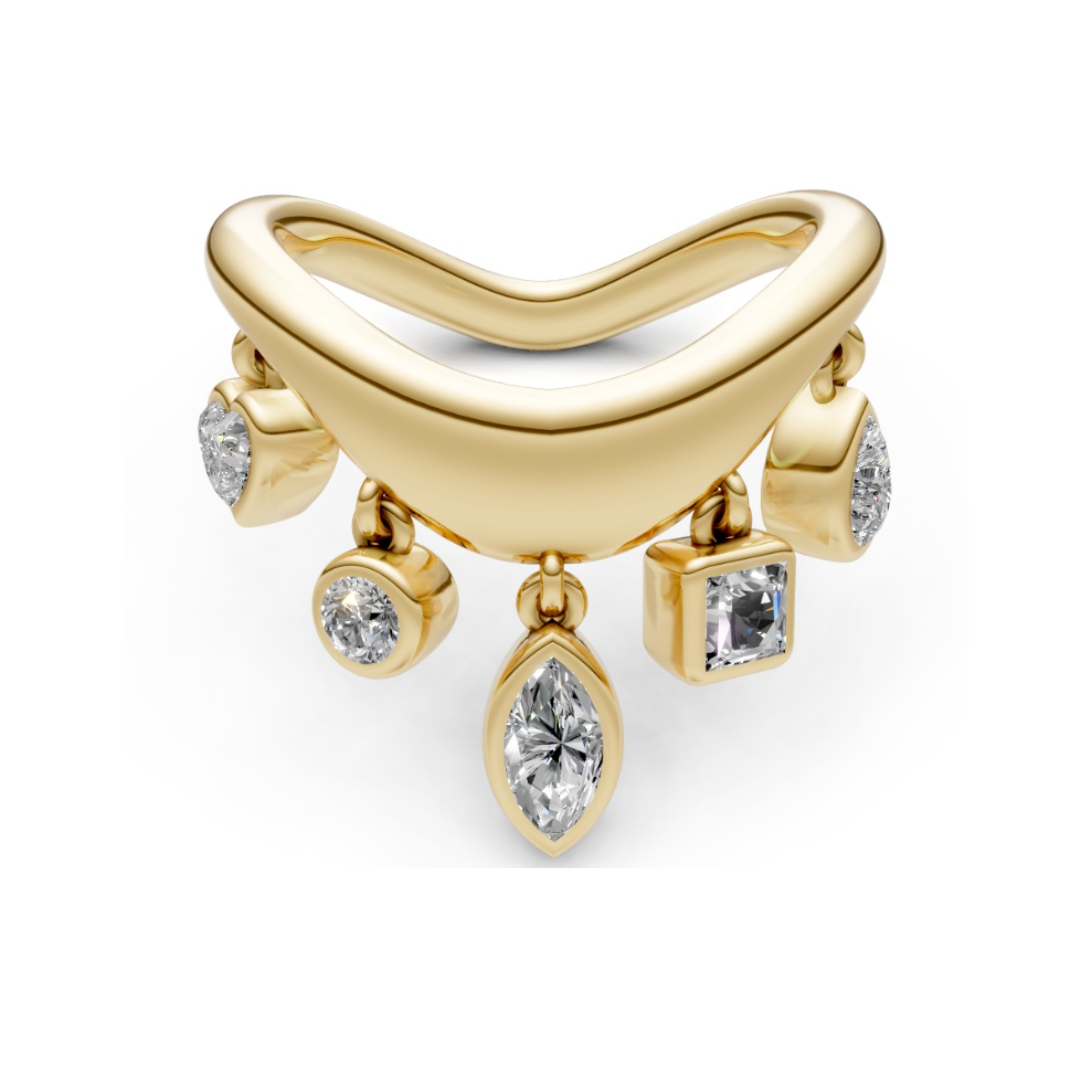 Dangling Multi-Shape Diamond Tapered Ring