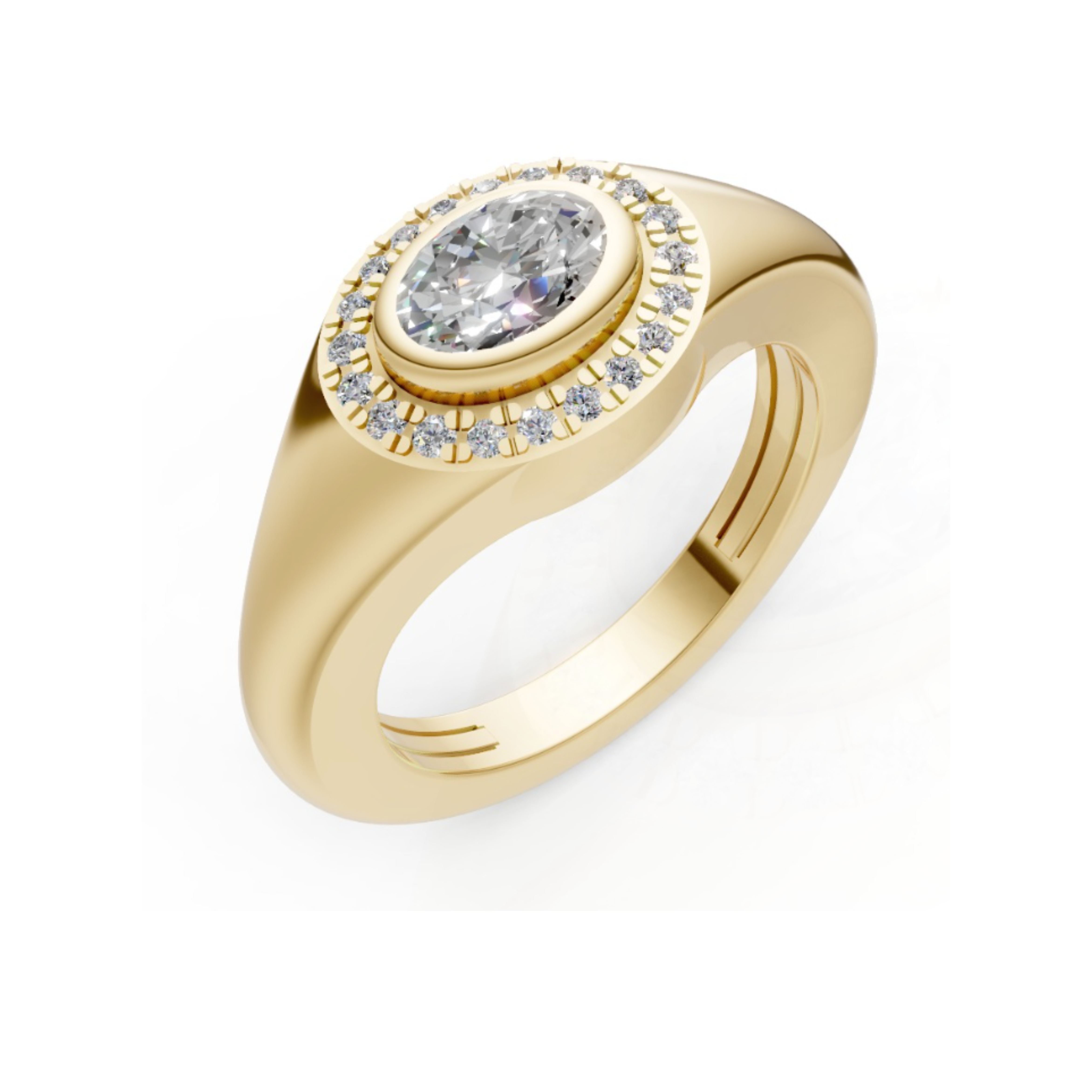 Bezel Oval Diamond Halo Pinky Ring
