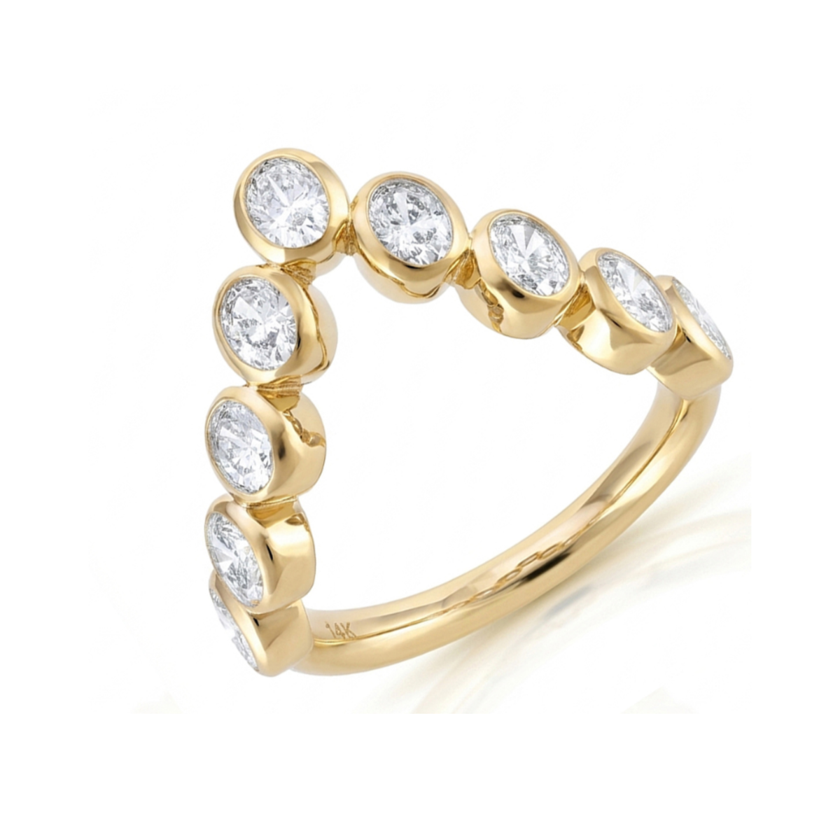 Bezel Oval Diamond V-Shape Ring
