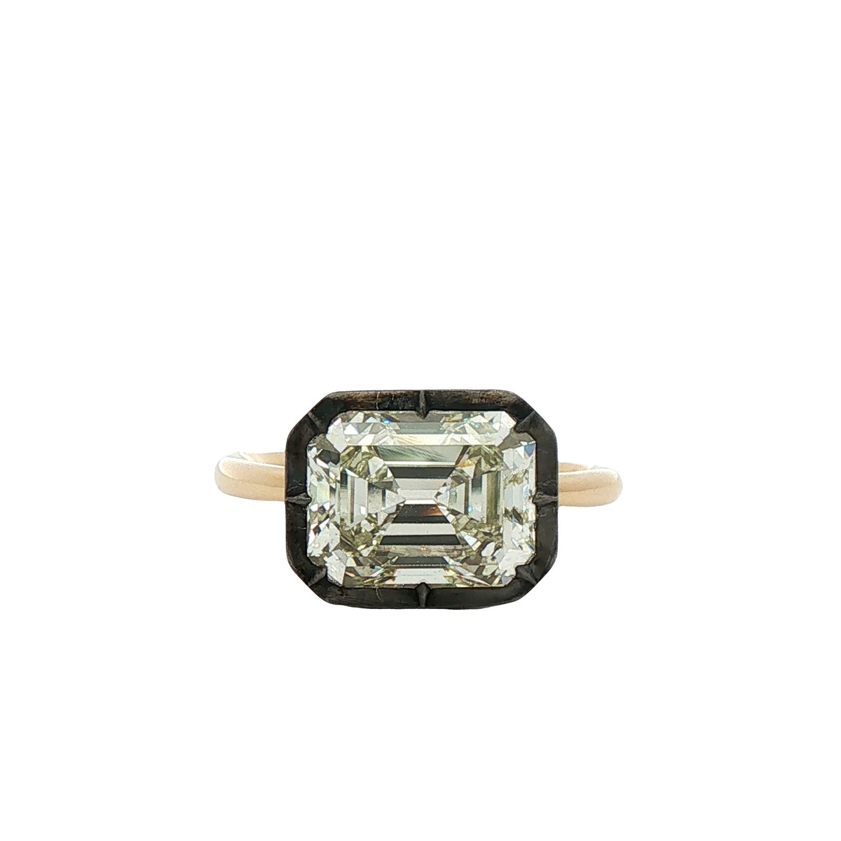 East-West Emerald Cut Solitaire Diamond Ring