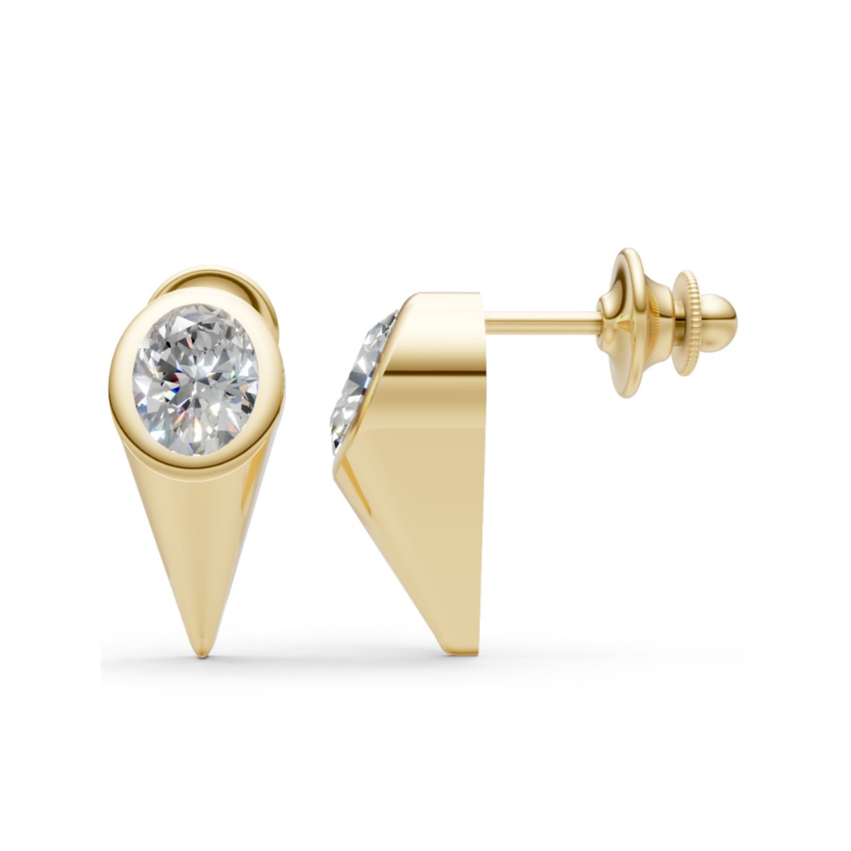 Bezel Oval Diamond Spear Stud Earrings