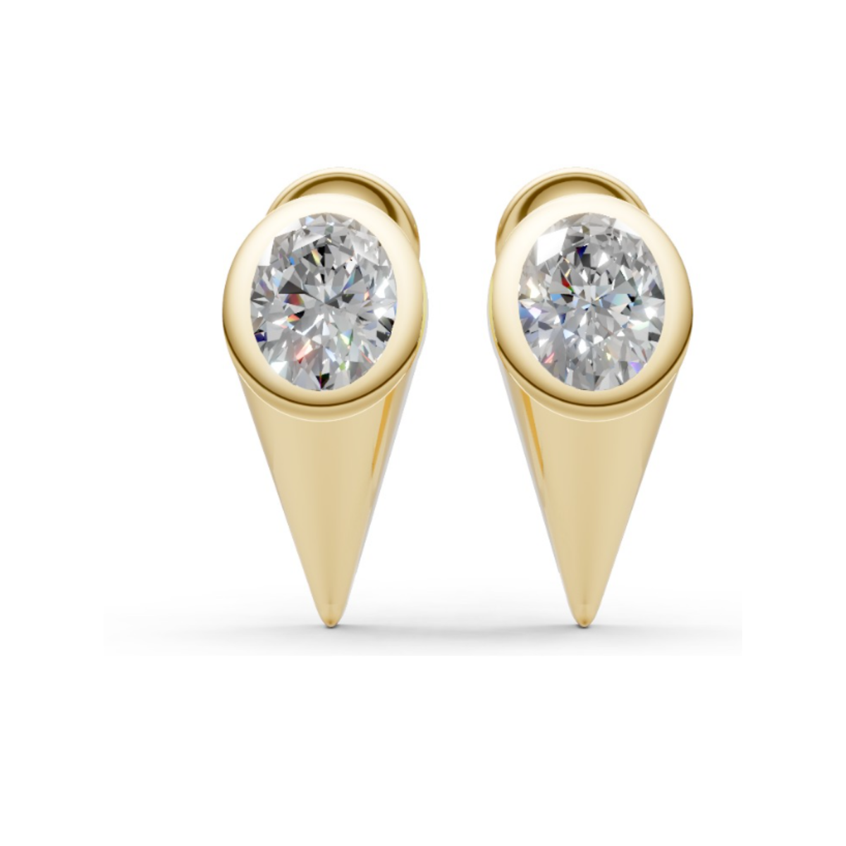 Bezel Oval Diamond Spear Stud Earrings