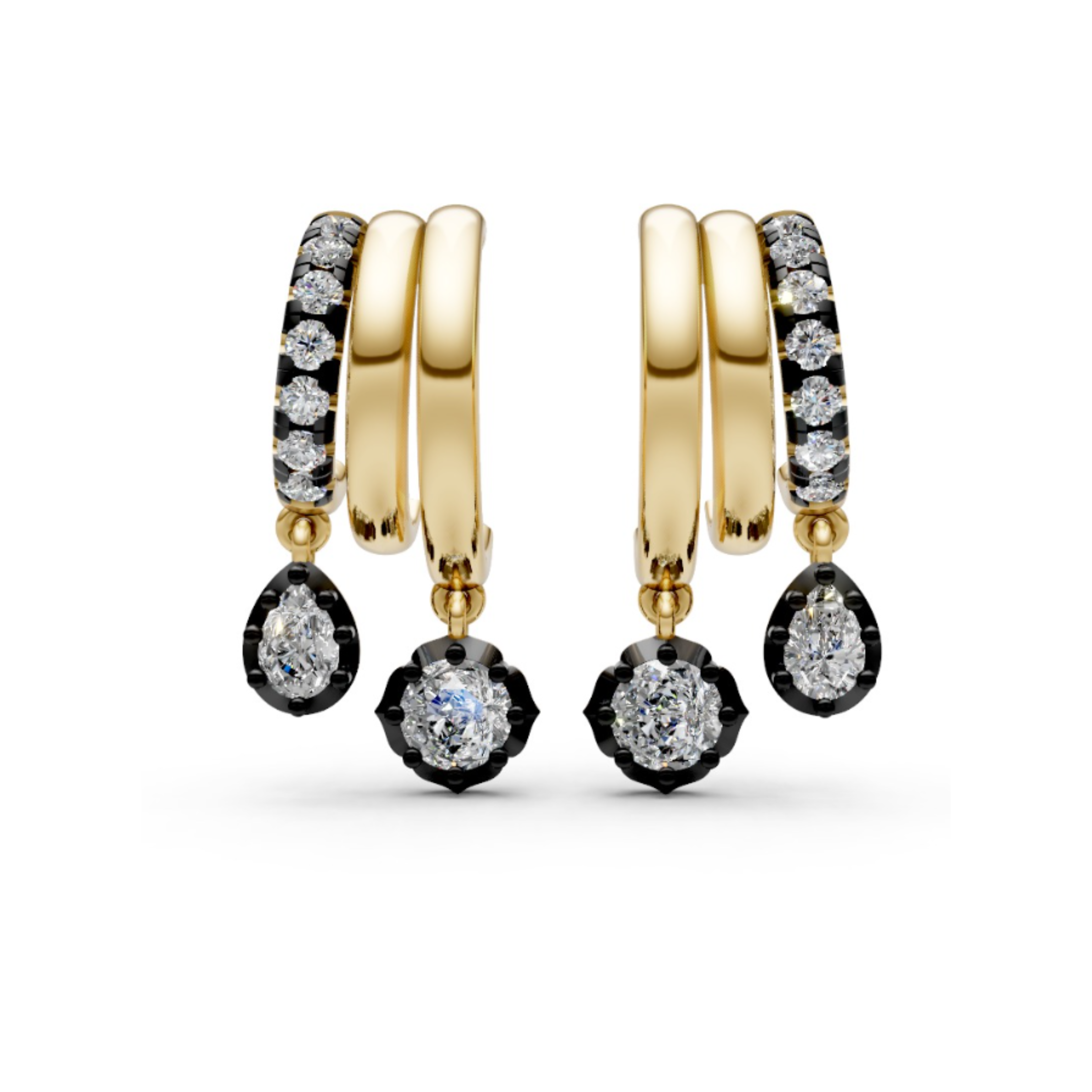 Collet Set Pear and Round Diamond Split Dangle Earrings
