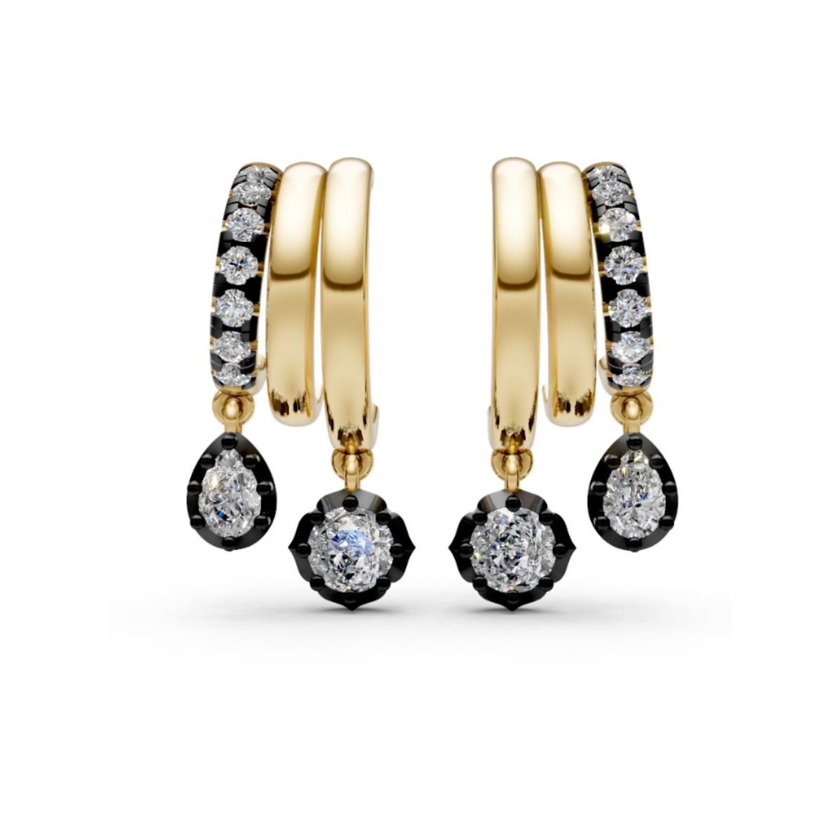 Collet Set Pear and Round Diamond Split Dangle Earrings