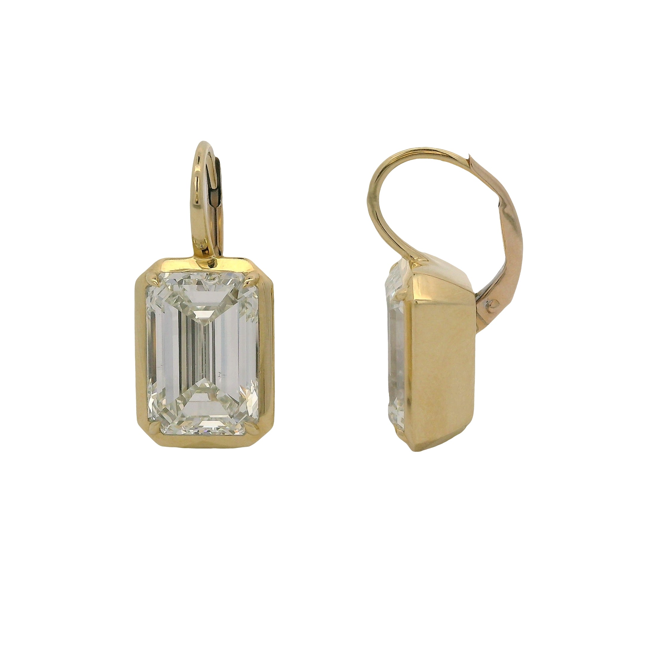 Emerald Cut Diamond Drop Lever Back Earrings