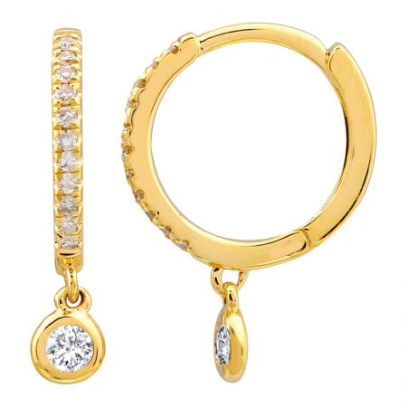 Pavé Diamond Hoop Earrings with Dangling Diamond