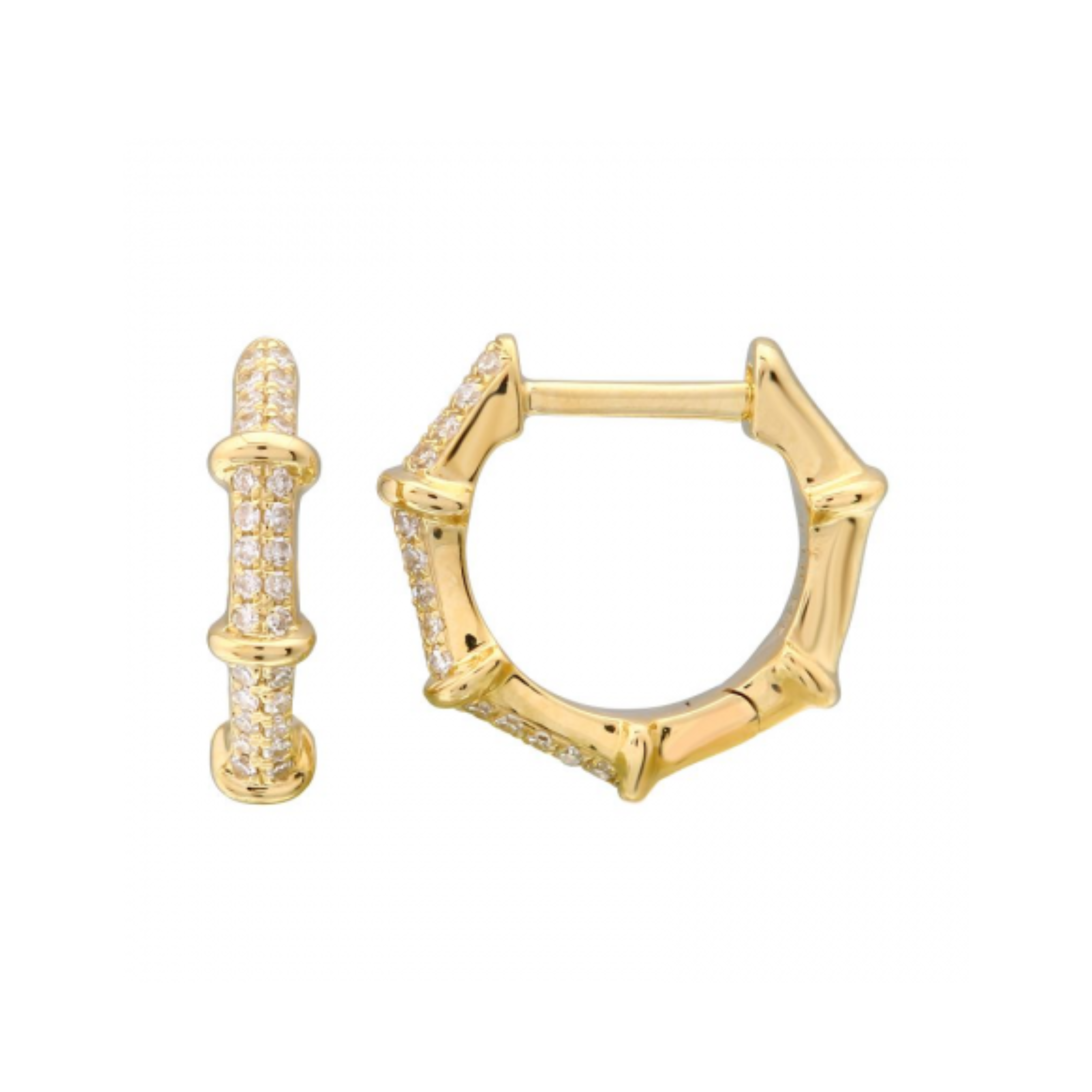 Bamboo Diamond Huggie Hoop Earrings