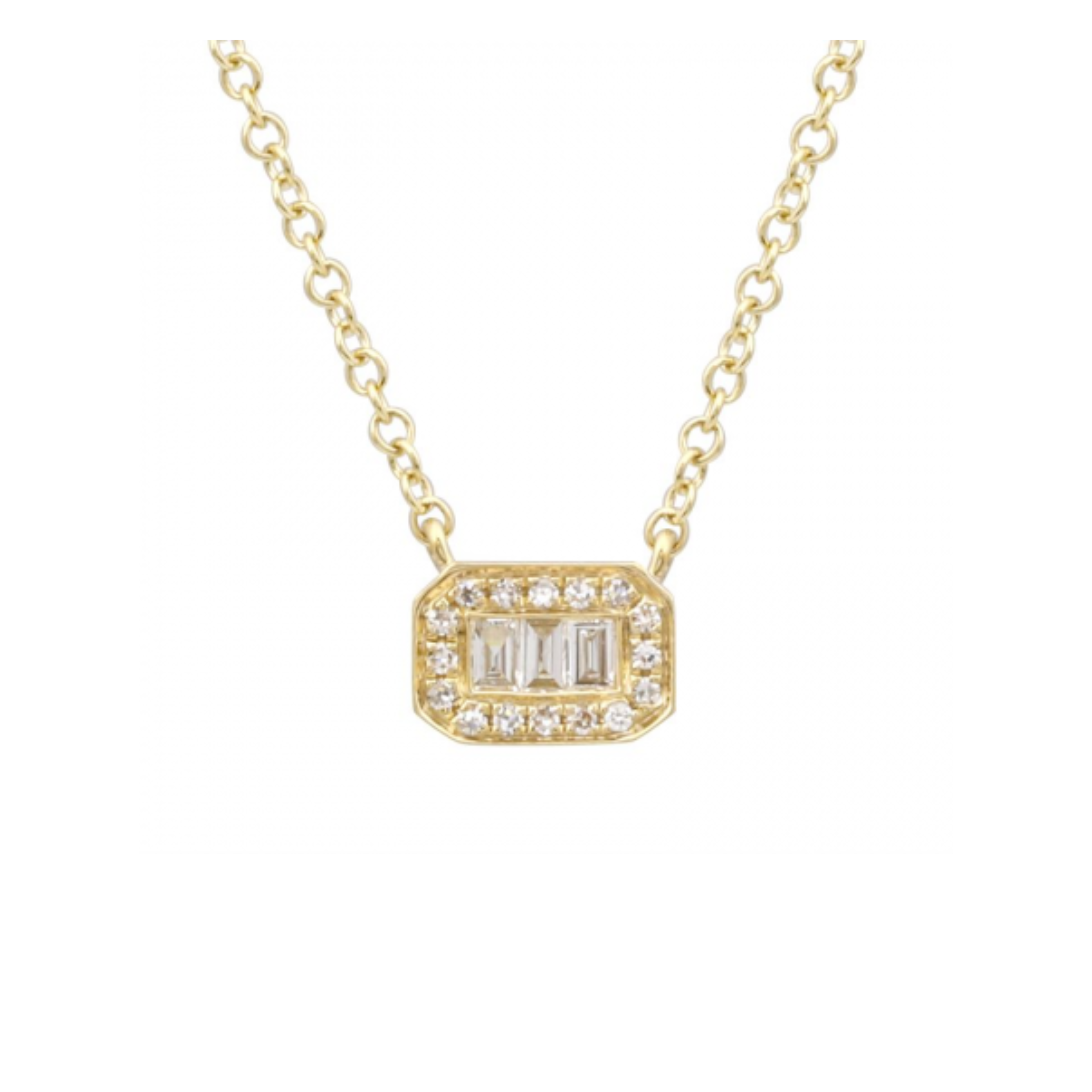 Baguette and Round Diamond Geometric Pendant Necklace