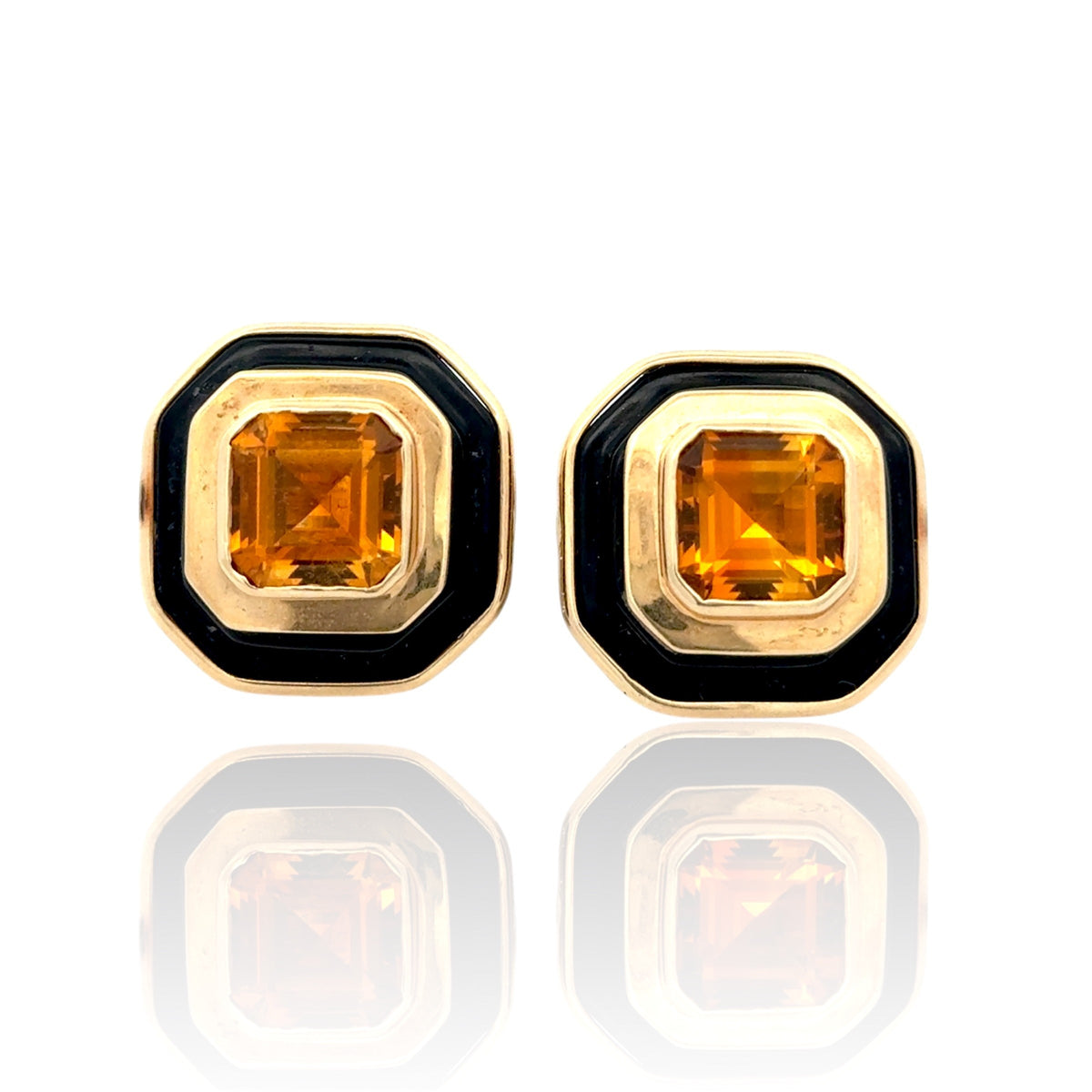 Vintage Citrine & Black Enamel Earrings