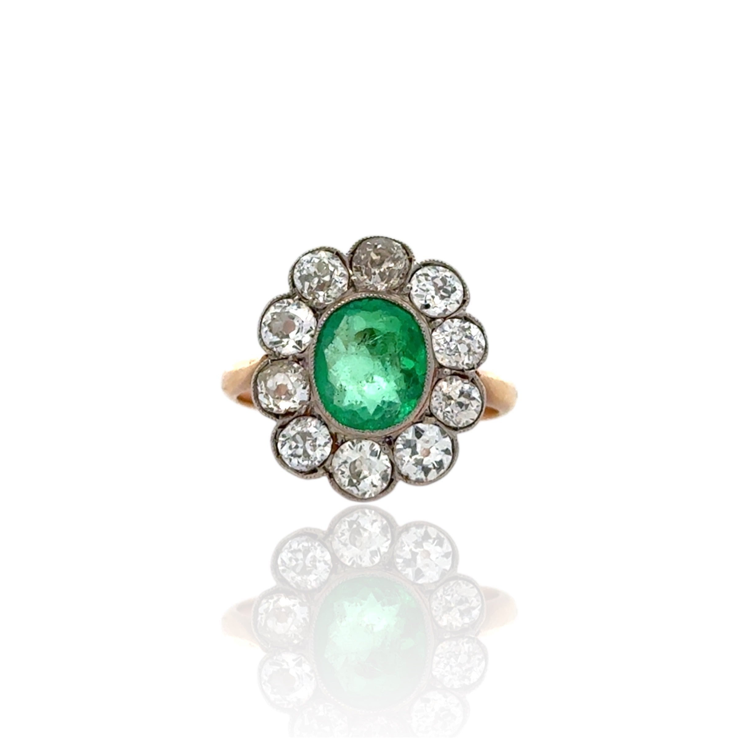 Vintage Emerald & Diamond Halo Ring