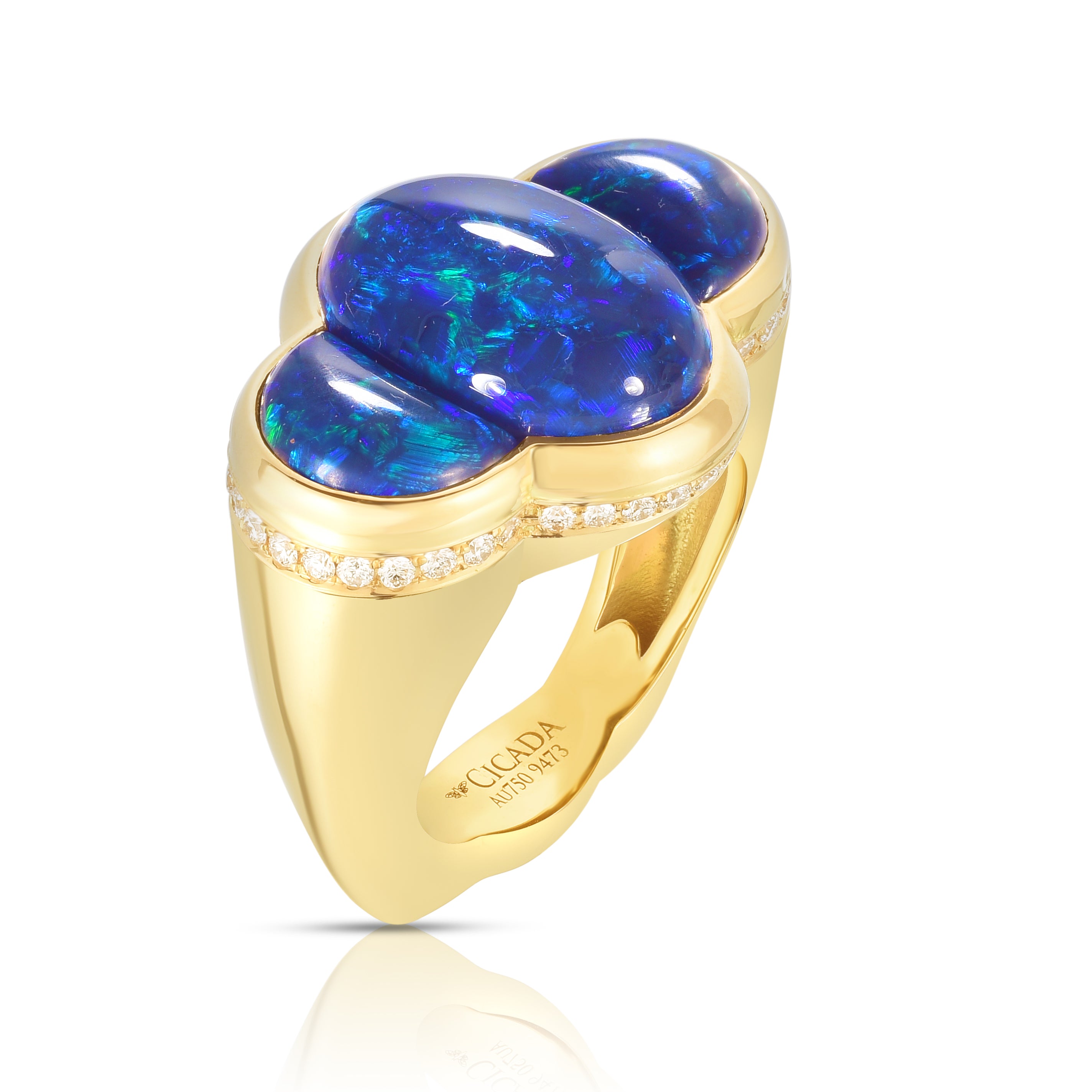 Three-Stone Opal and Diamond Ring