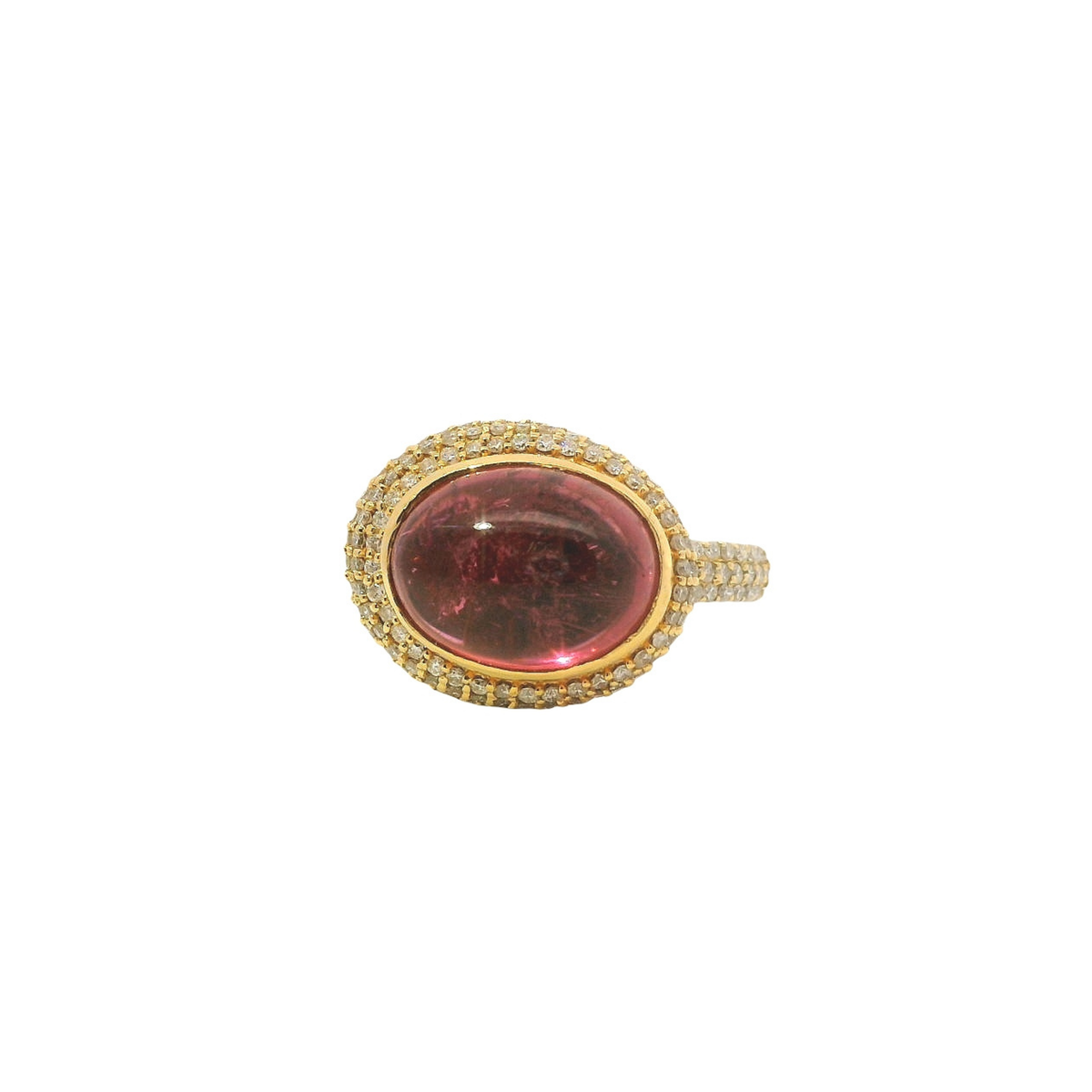 Oval Cabochon Tourmaline and Diamond Ring