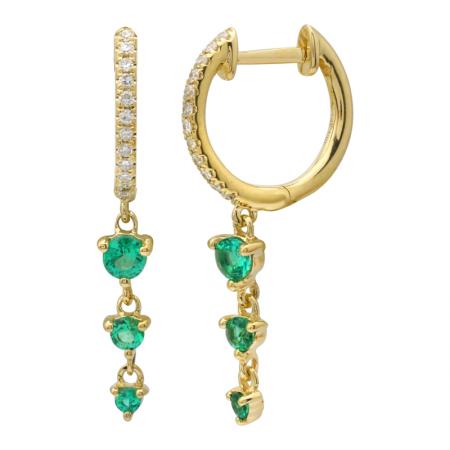 Tapered Emerald Drop Diamond Huggie Earrings