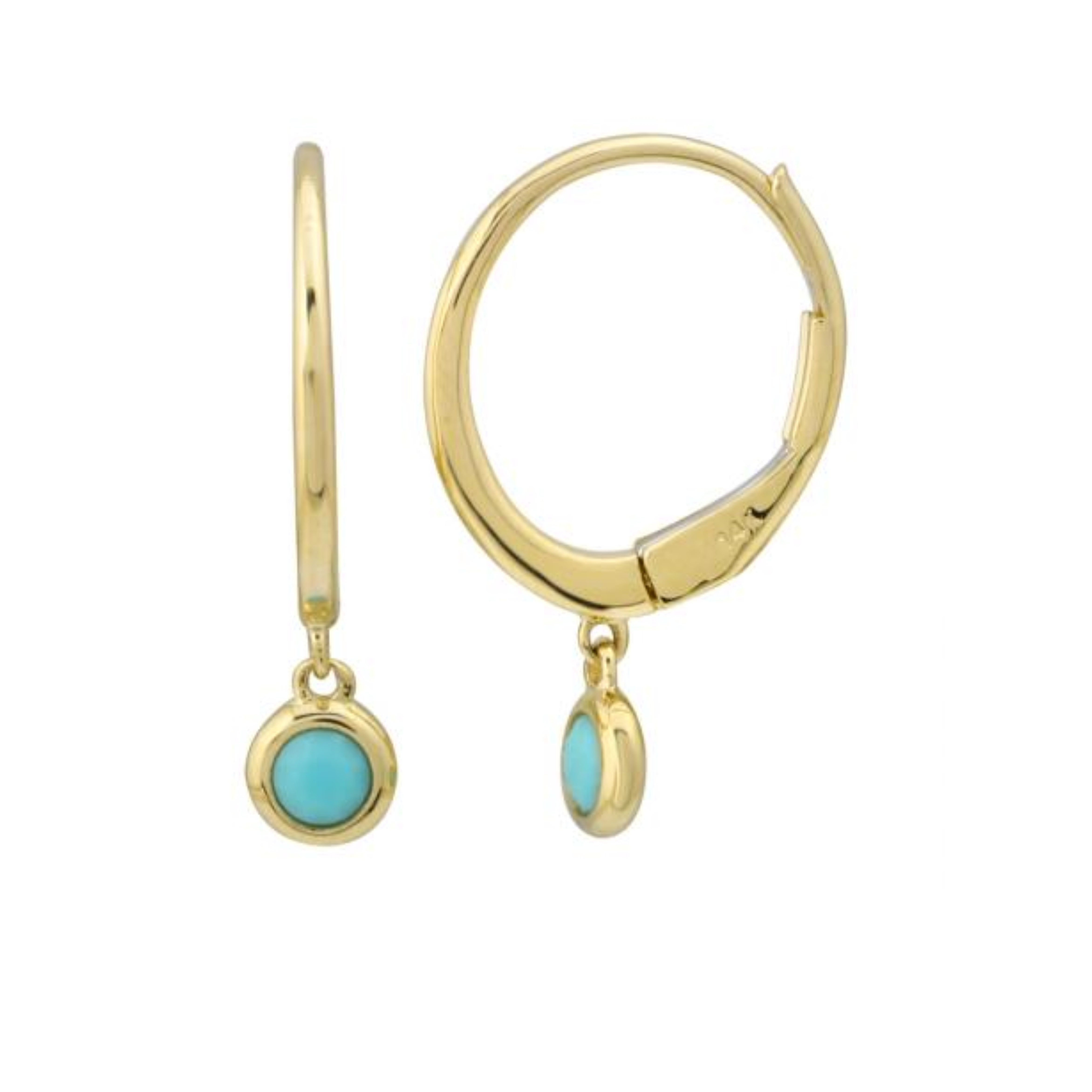 Bezel Turquoise Drop Huggie Earrings