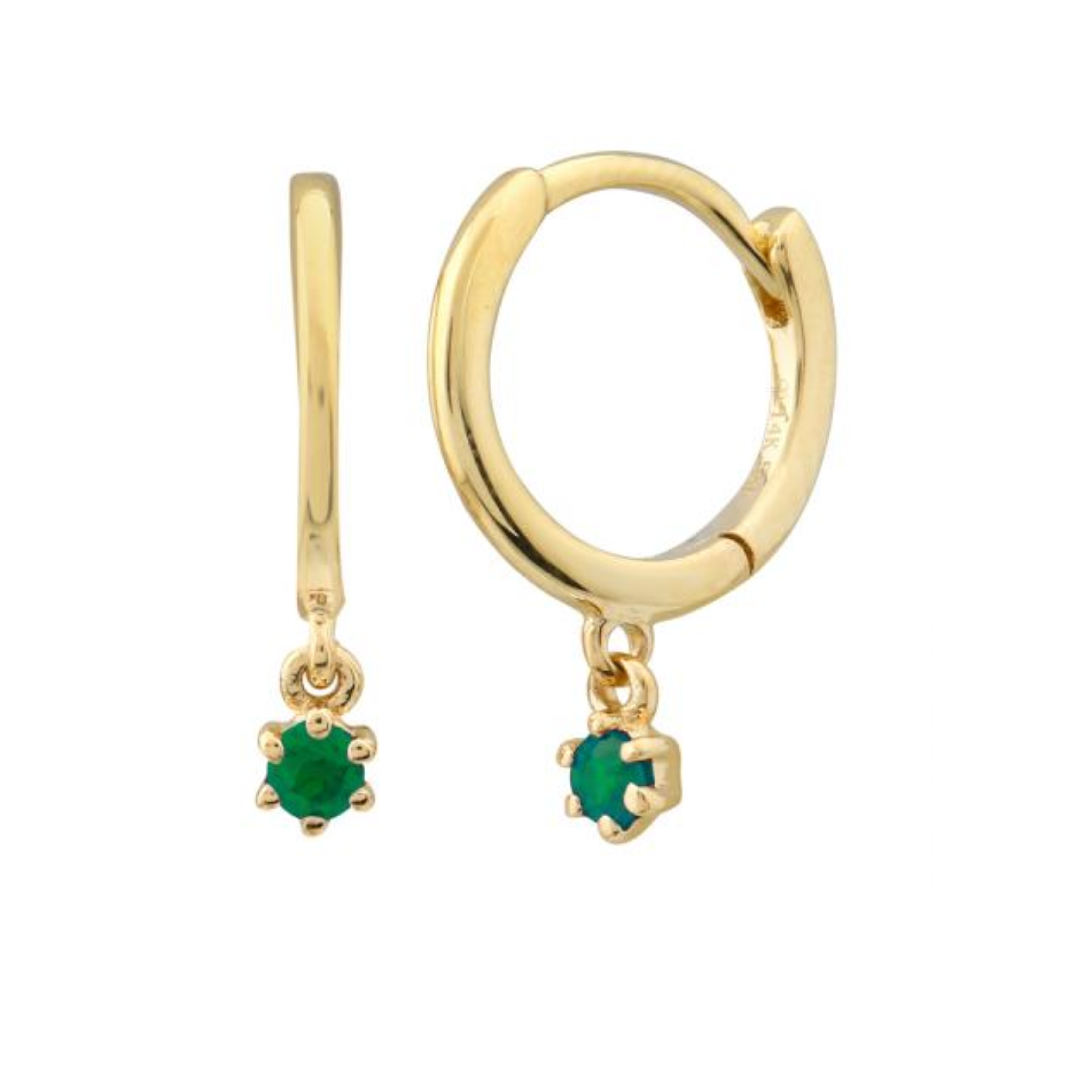 Round Emerald Drop Huggie Earrings