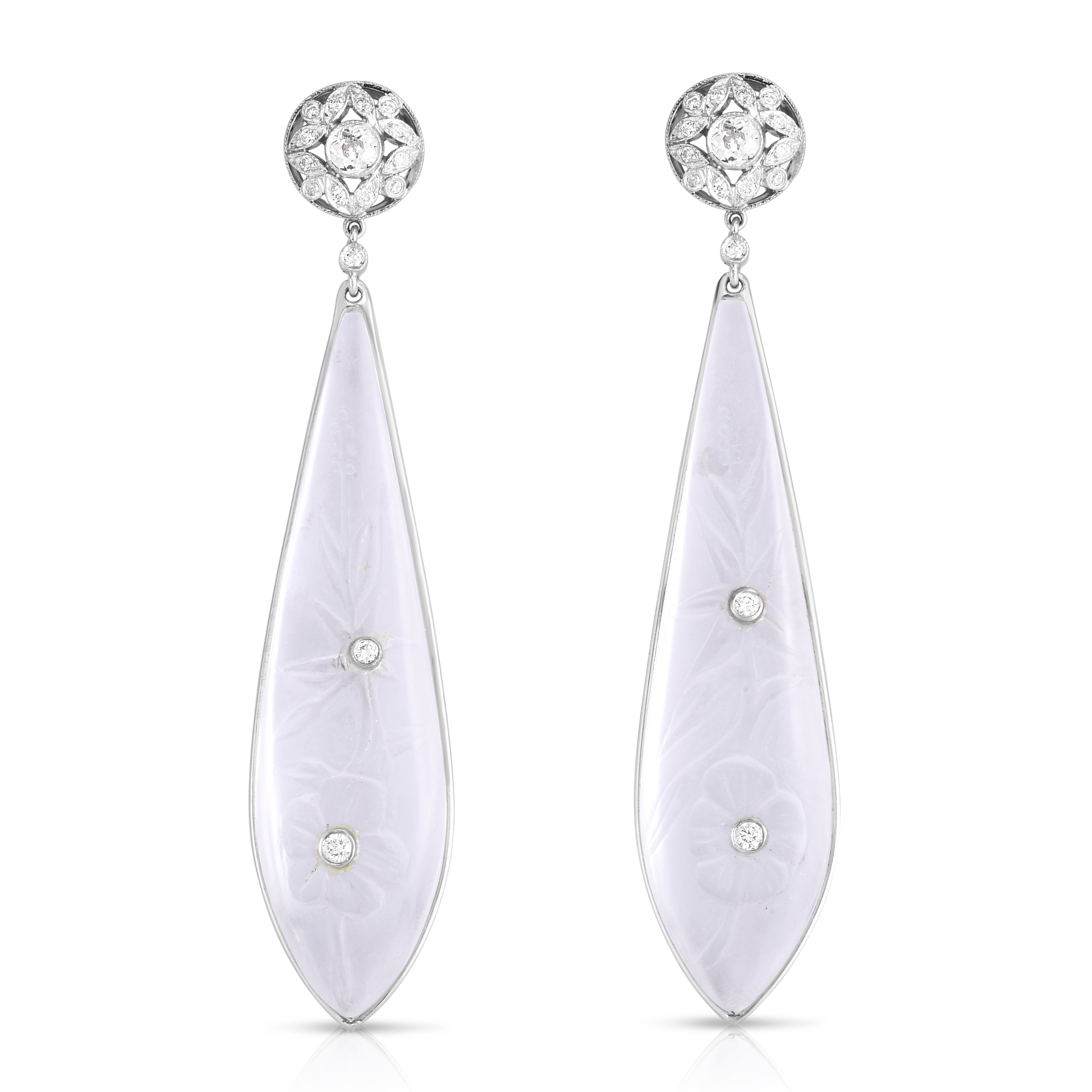 Diamond & Carved Quartz Crystal Teardrop Earrings