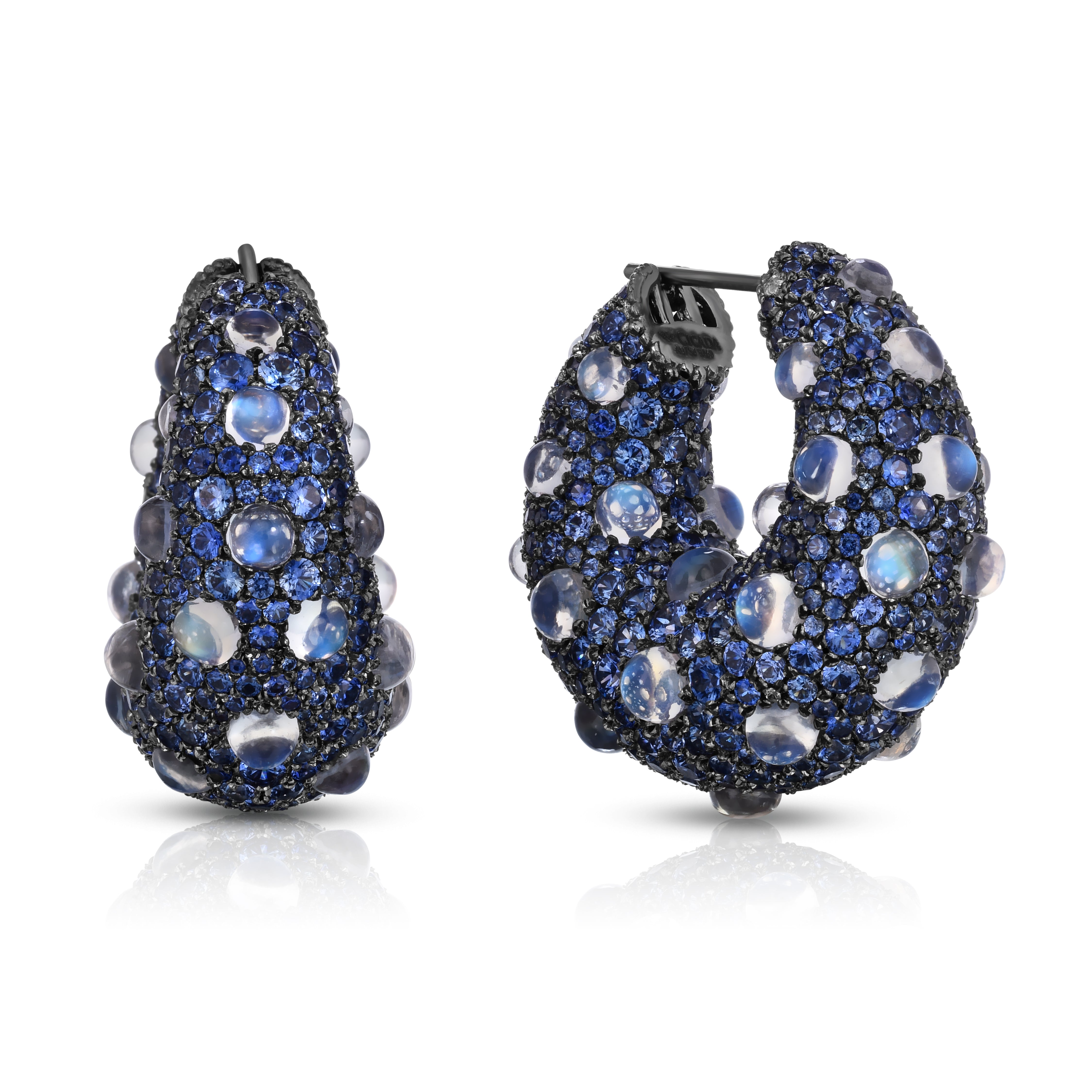 Sapphire & Moonstone Cobblestone Hoop Earrings