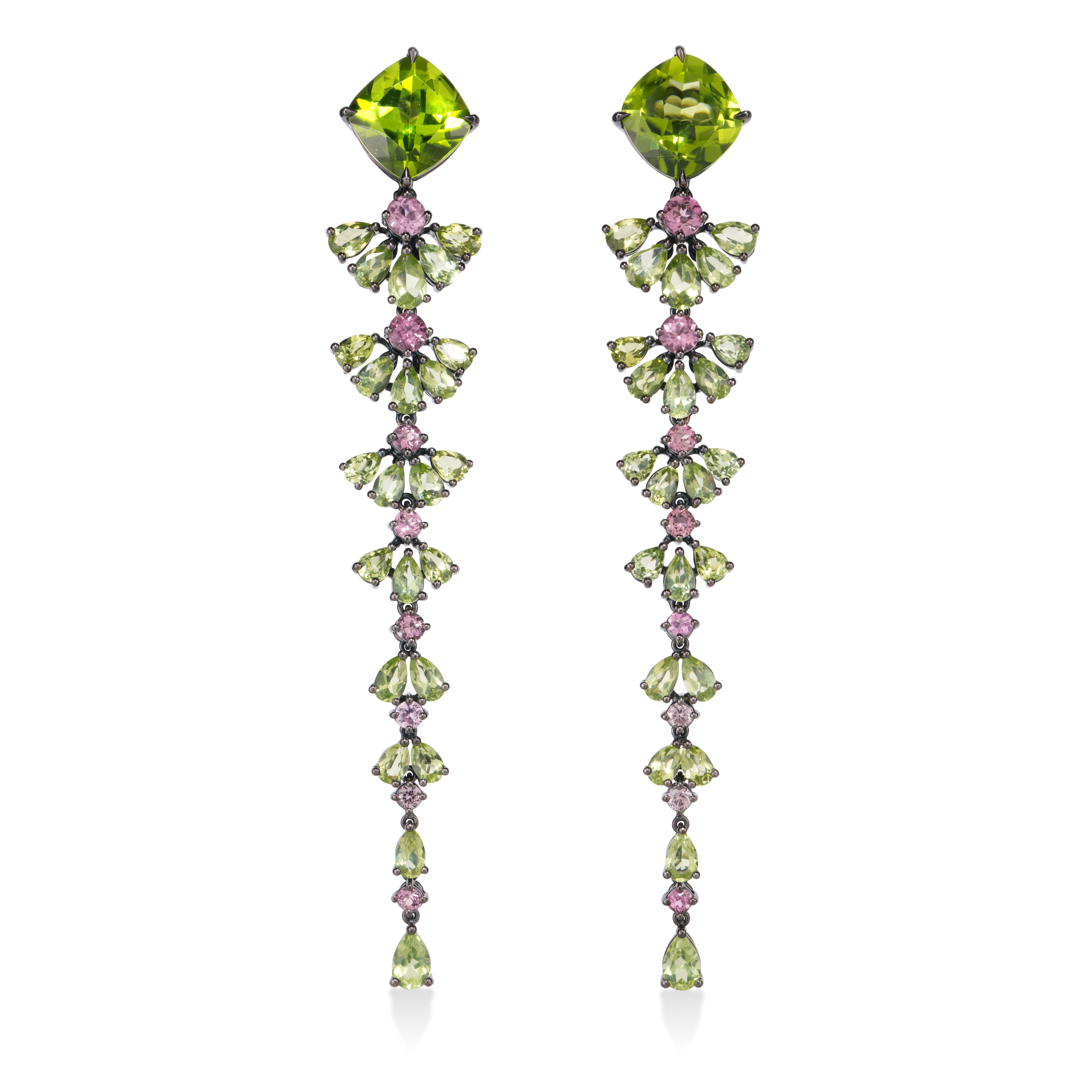 Peridot & Pink Tourmaline Fan Drop Earrings