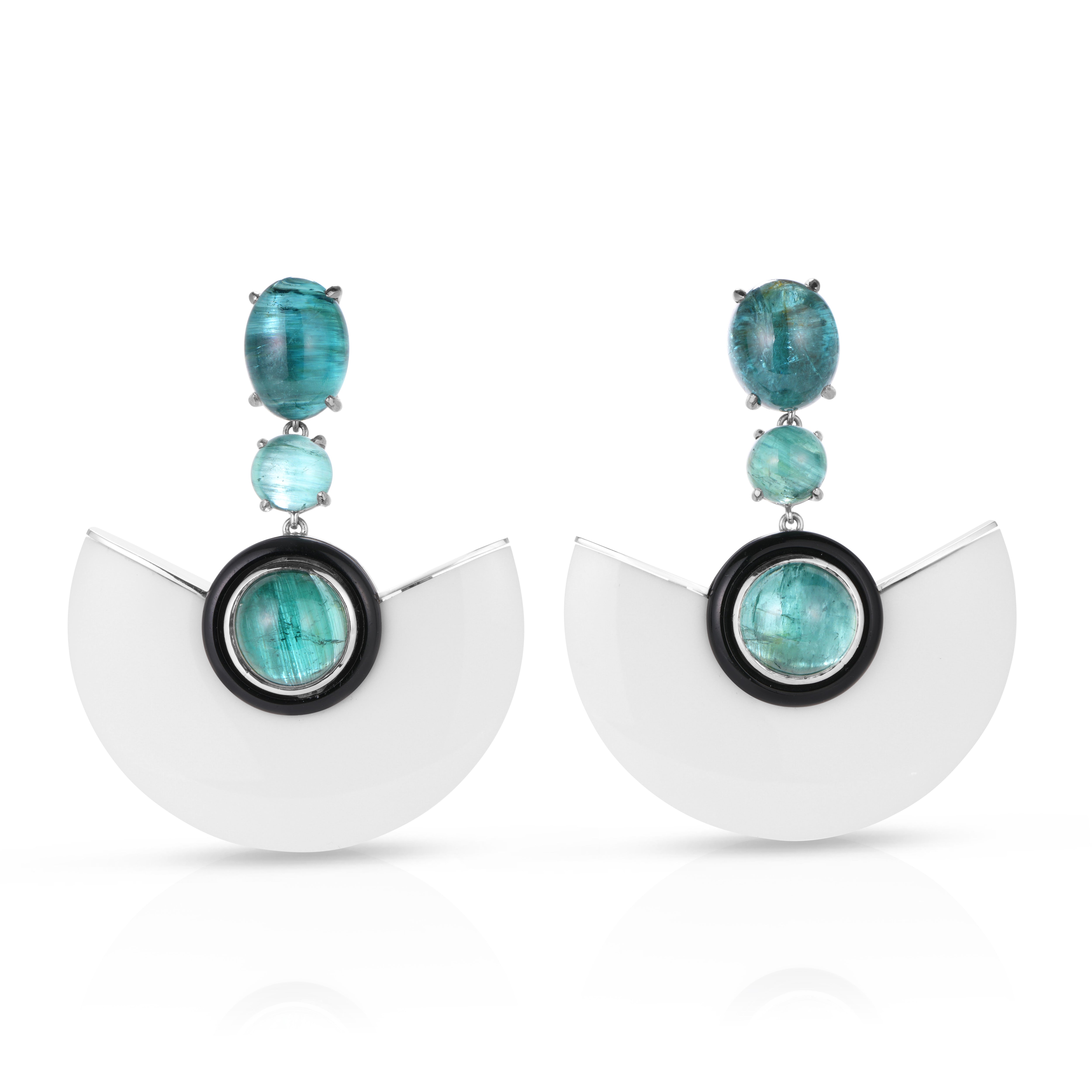 Art Deco Tourmaline & Chalcedony Earrings