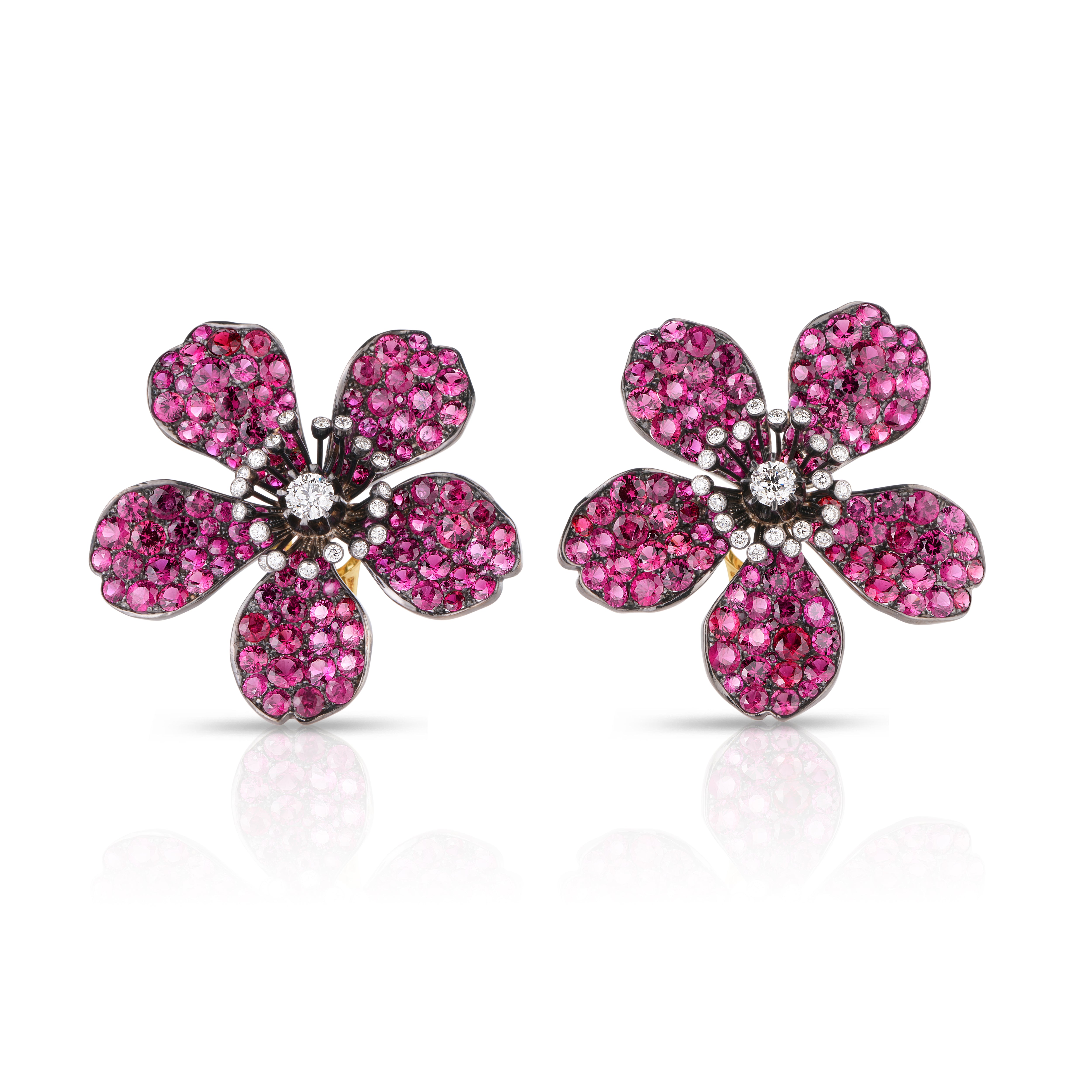 Pavé Ruby & Diamond Flower Earrings