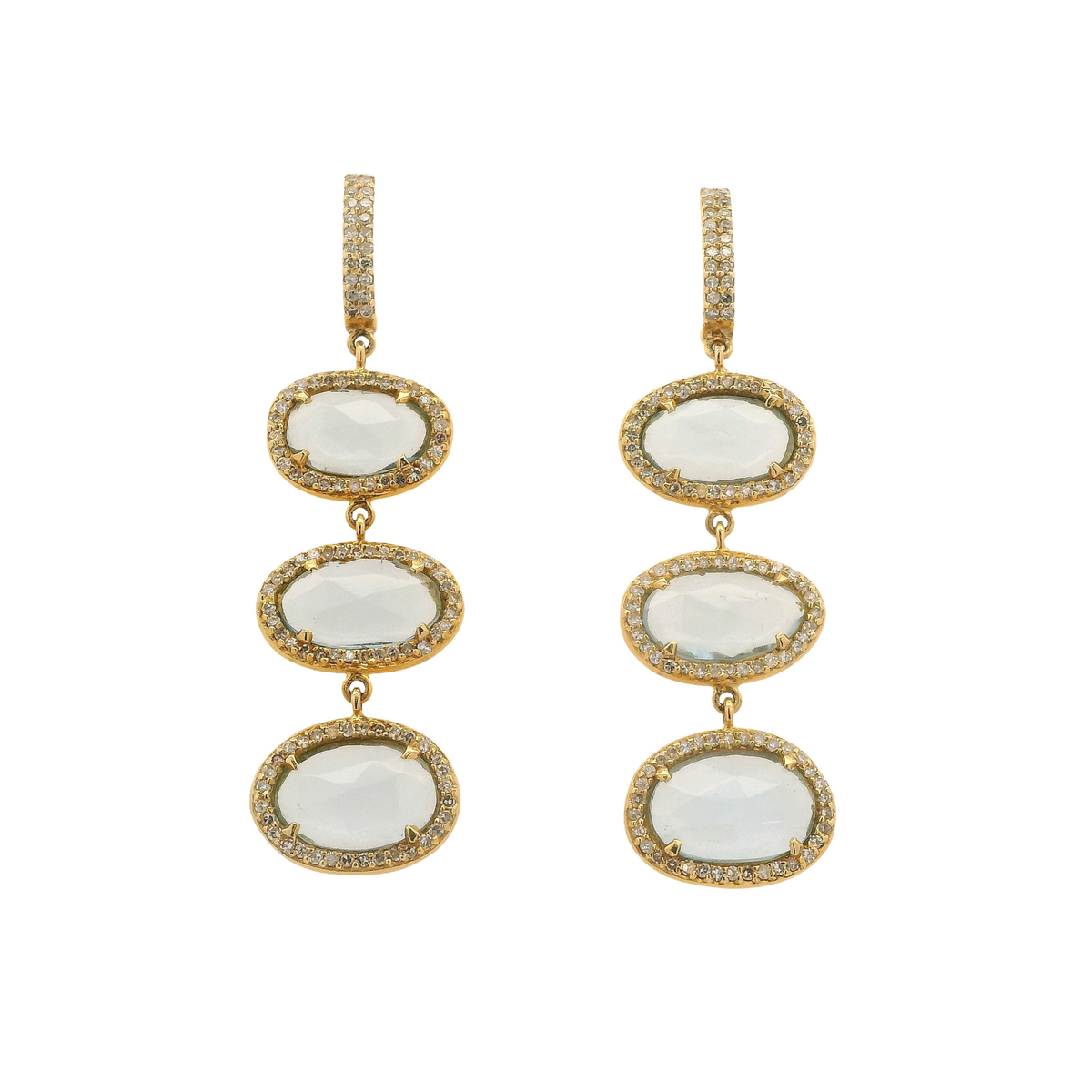 Aquamarine and Diamond Triple Drop Earrings