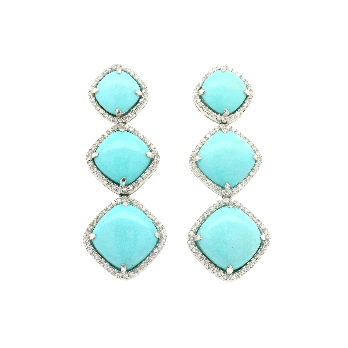 Turquoise and Diamond Triple Drop Earrings