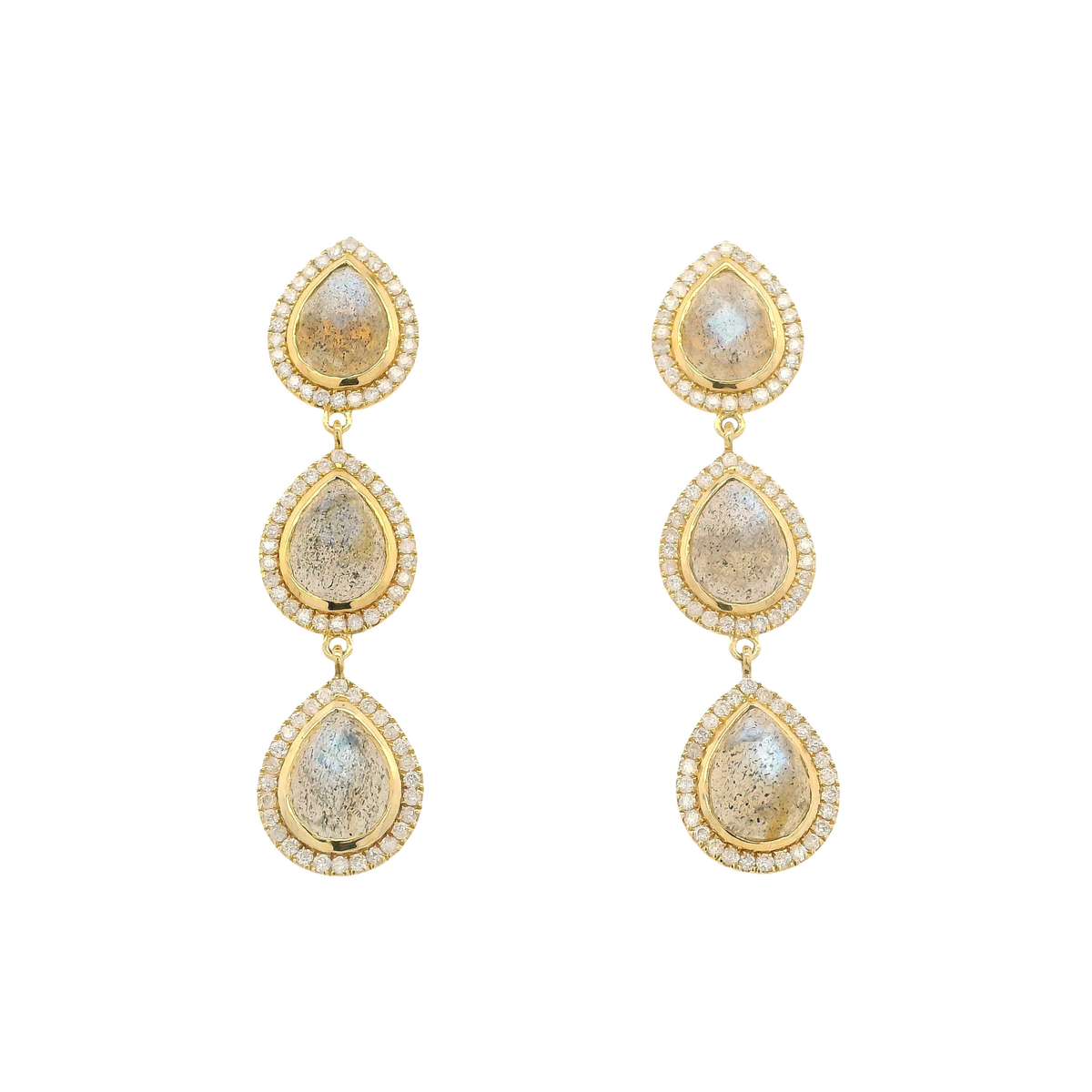 Labradorite and Diamond Triple Drop Earrings