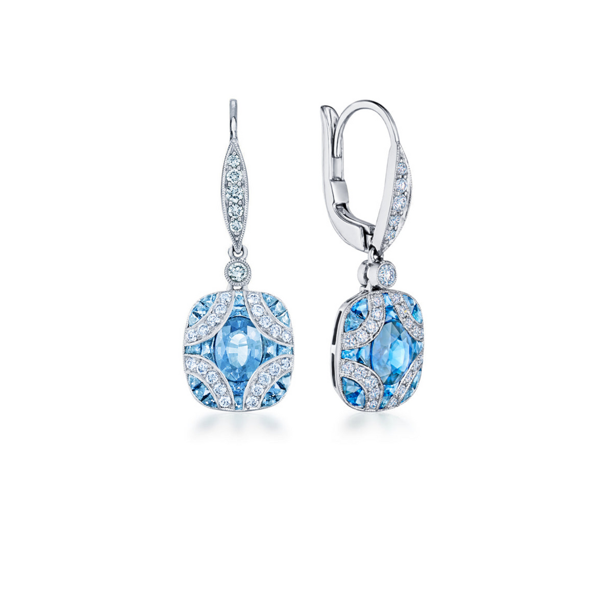 Small Drop Earrings with Aquamarines and Diamonds