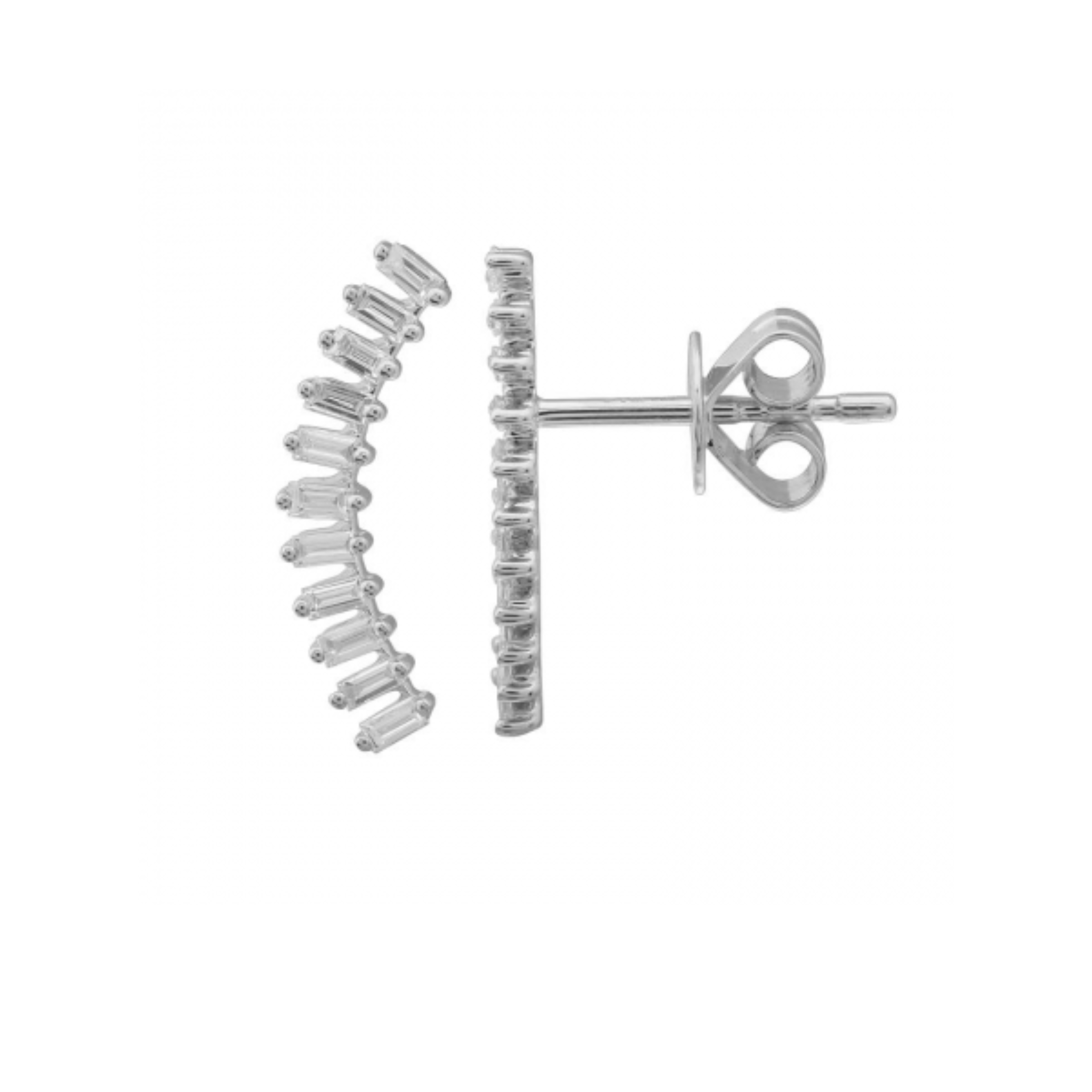 Baguette Diamond Curved Bar Stud Earrings