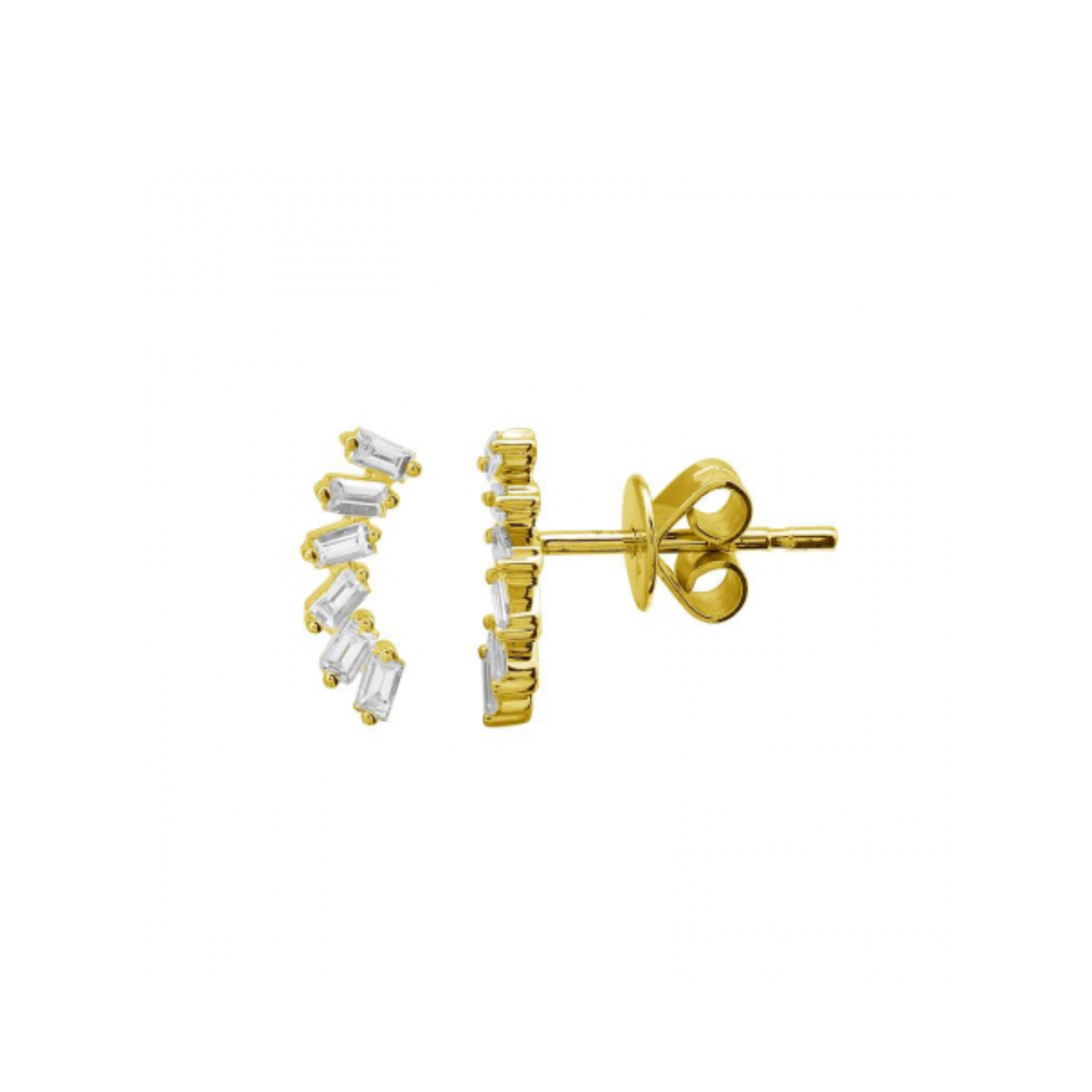 Baguette Diamond Curved Bar Stud Earrings