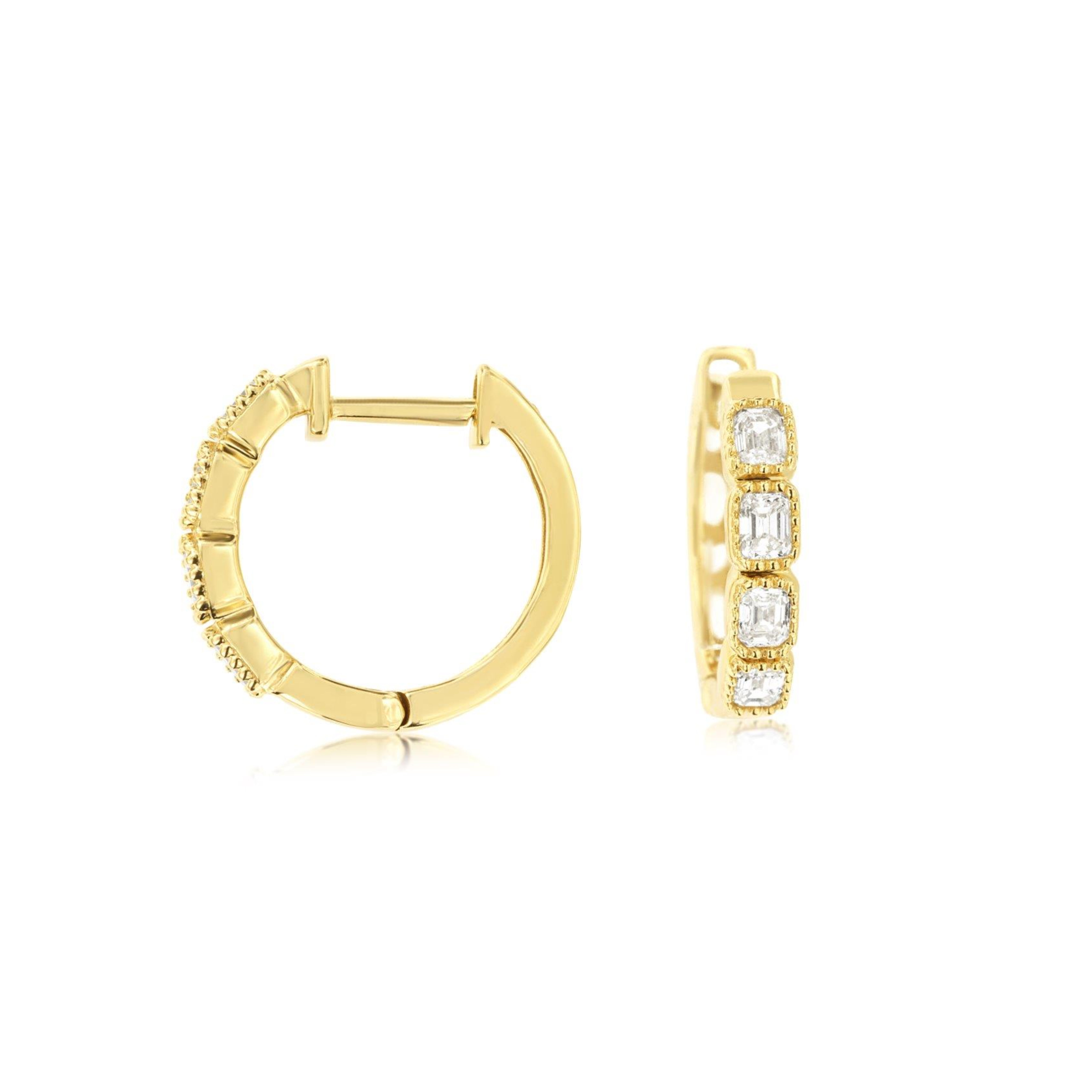 Milgrain Bezel Baguette Diamond Hoop Earrings
