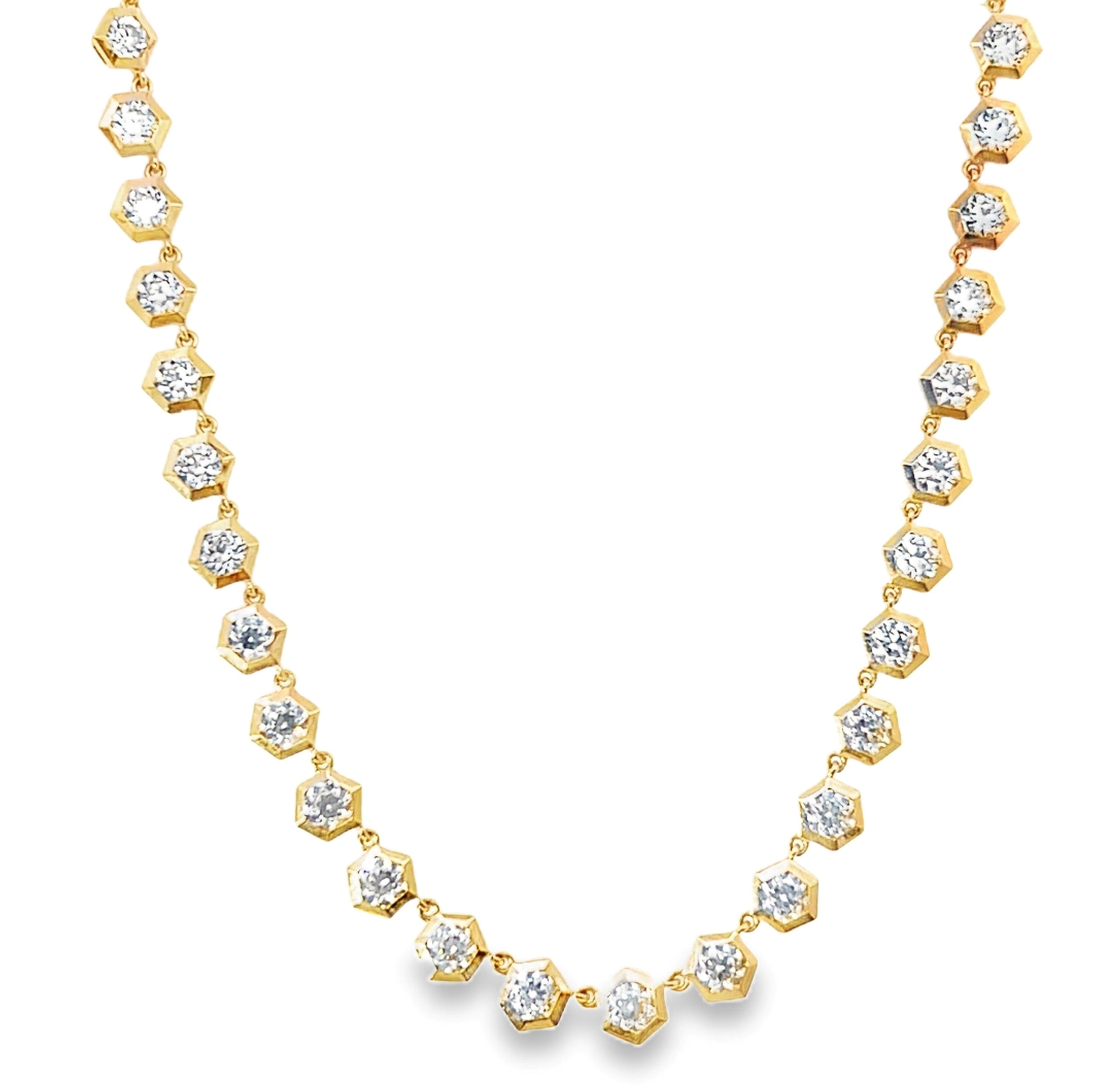 European Style Diamond Hexagon Tennis Necklace