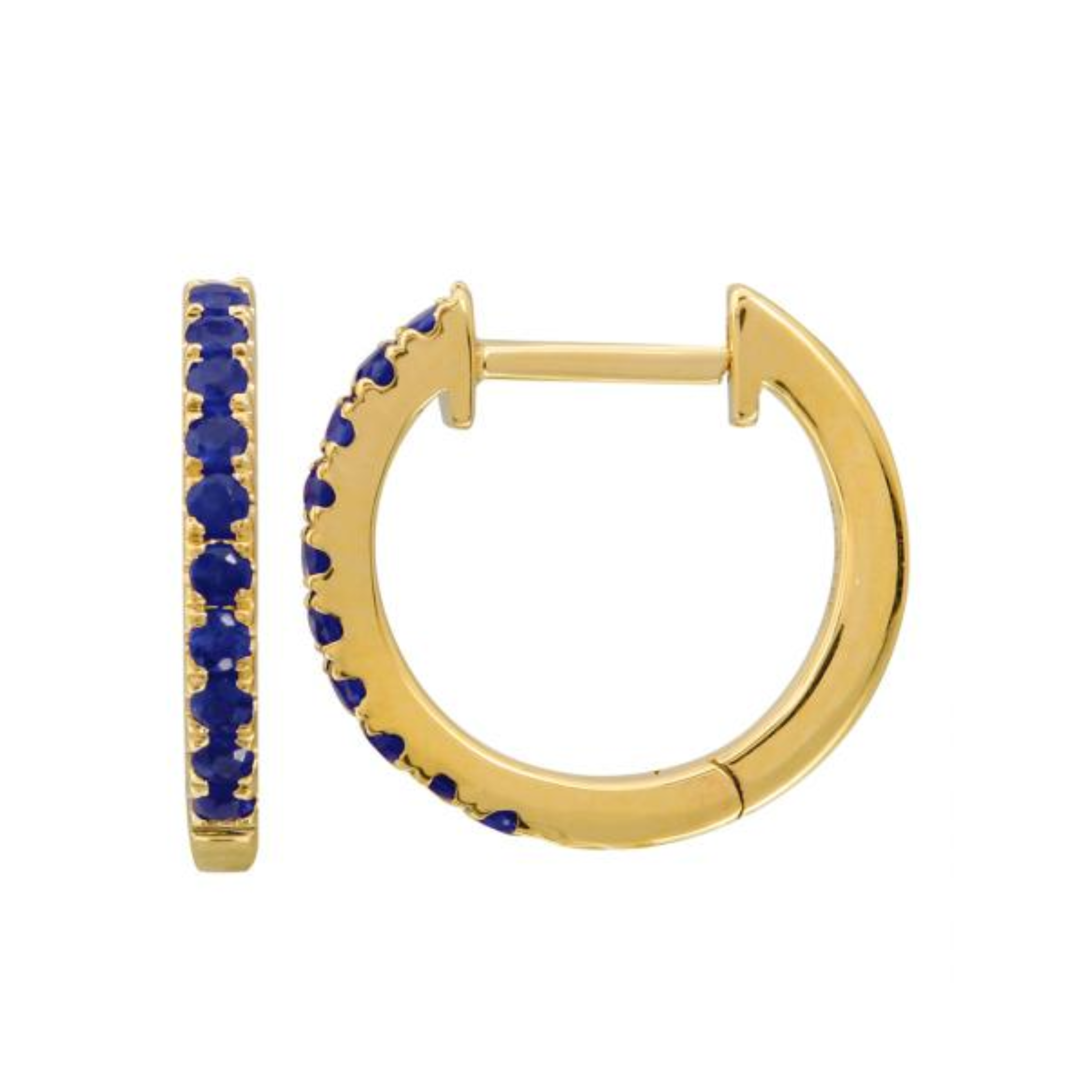 Round Sapphire Huggie Hoop Earrings