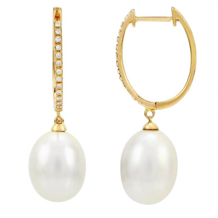 Pearl Drop Pavé Diamond Hoop Earrings