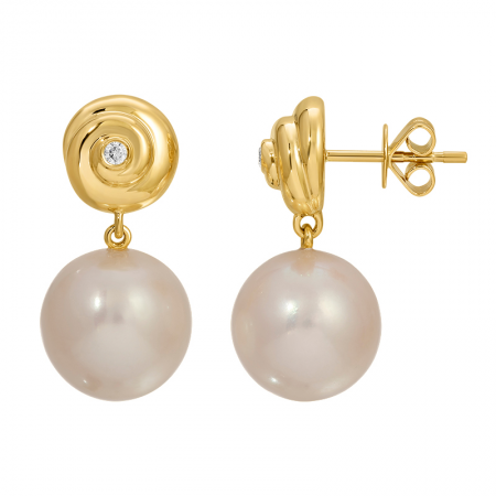 Pearl and Diamond Swirl Drop Stud Earrings