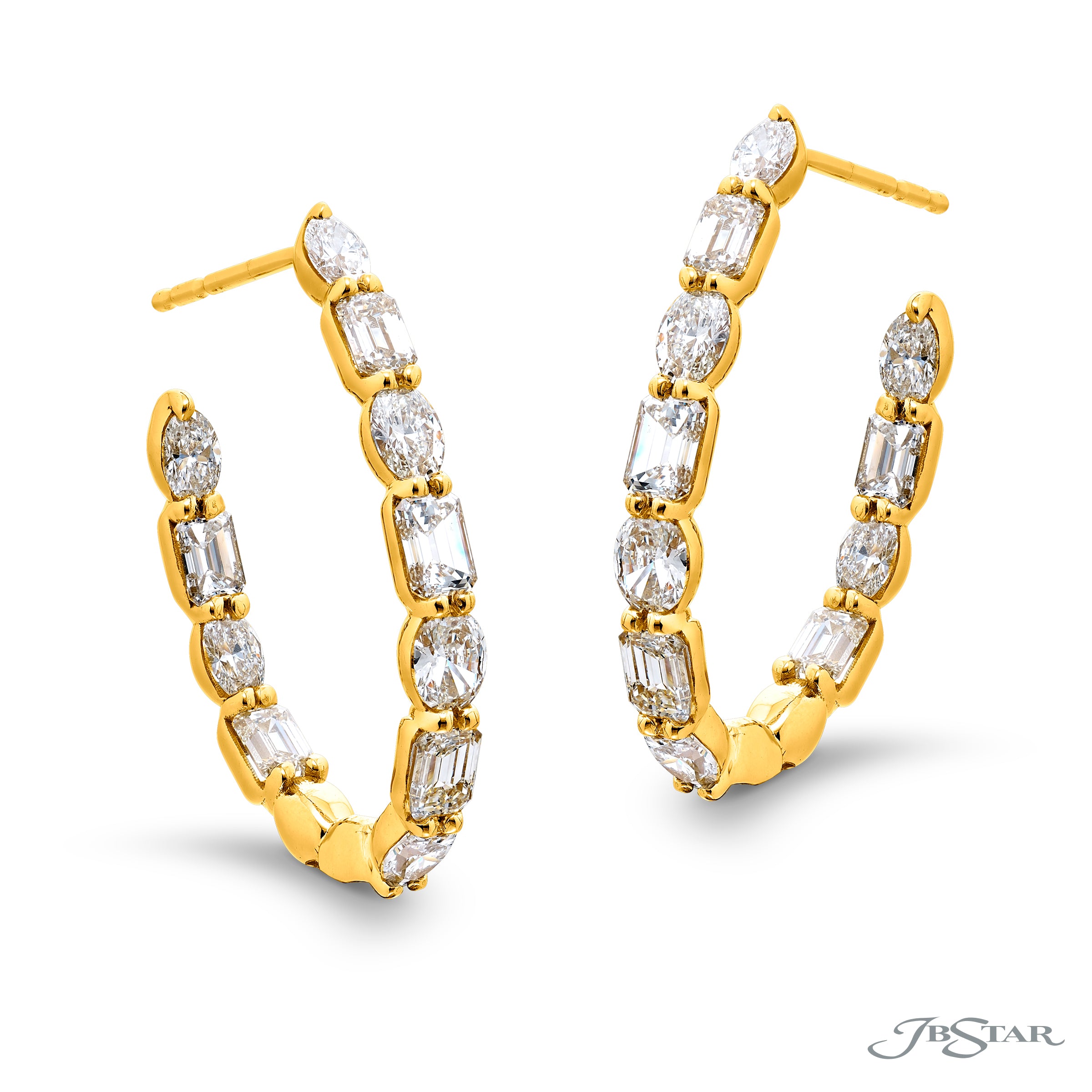 Oval and Emerald Cut Diamond Hoop Earrings