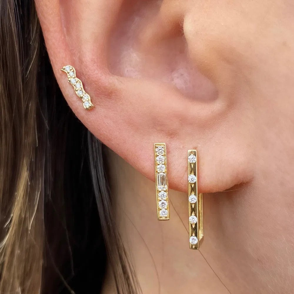 Classic Metal Set Diamond Rectangular Hoops