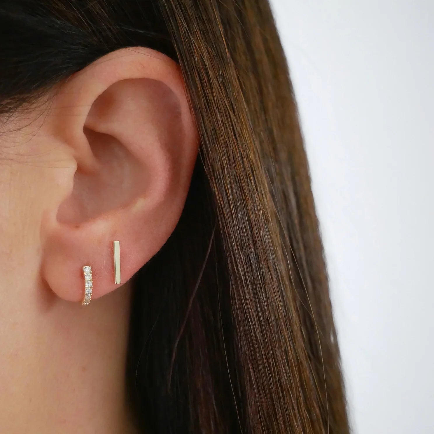 Full Cut Diamond Arc Mini Huggie Earring