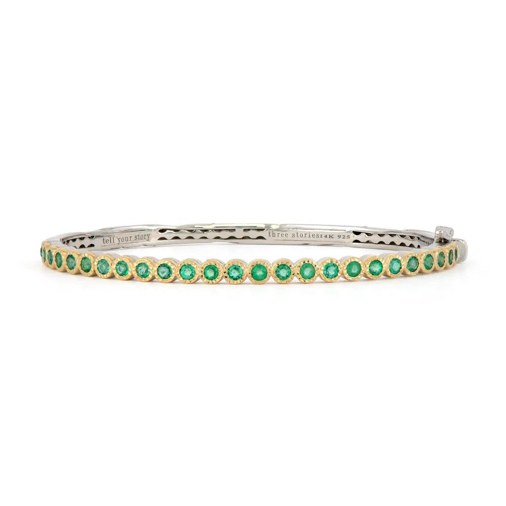 Hammered Emerald Bezel Bangle