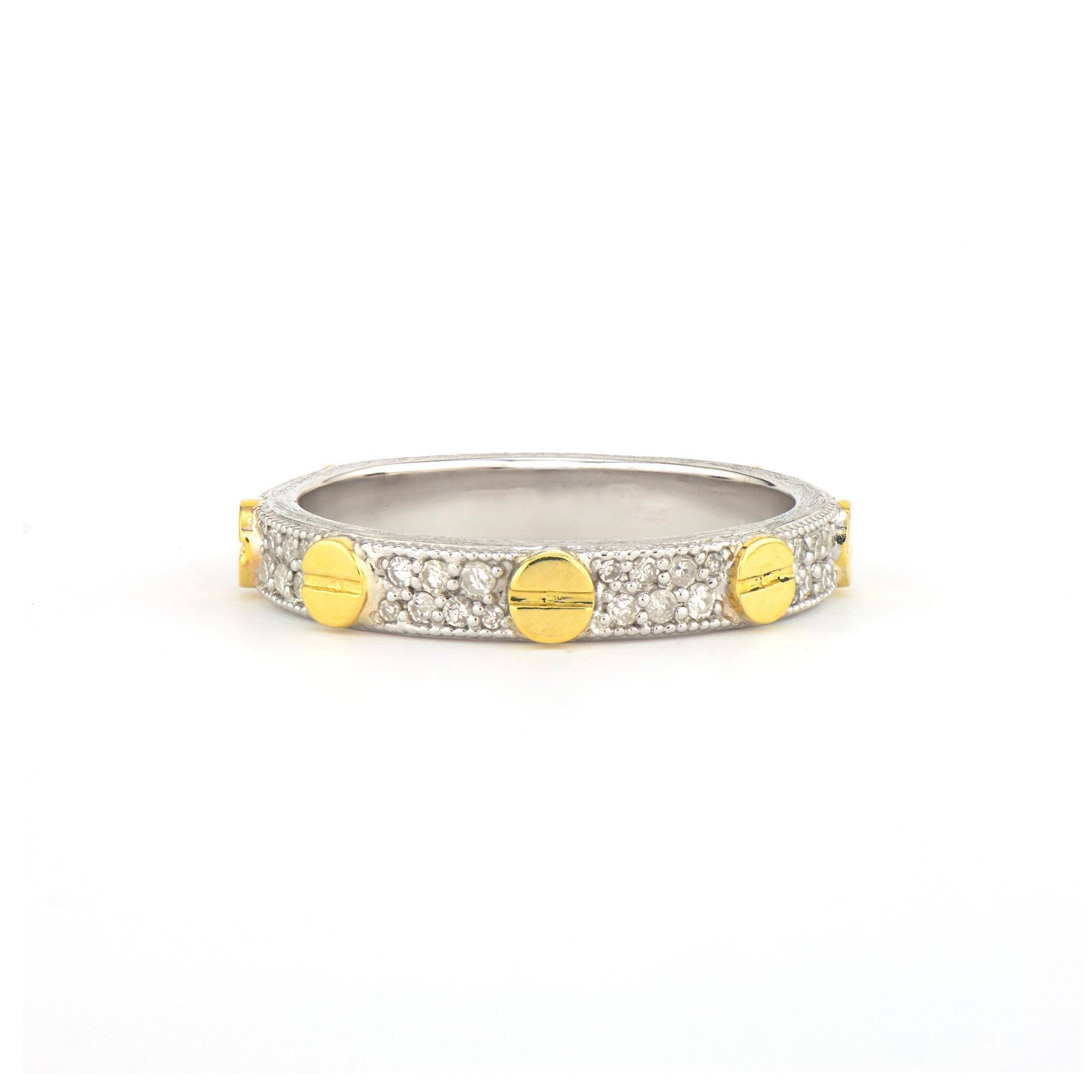 Mixed Metal Diamond Pave Nail Head Band