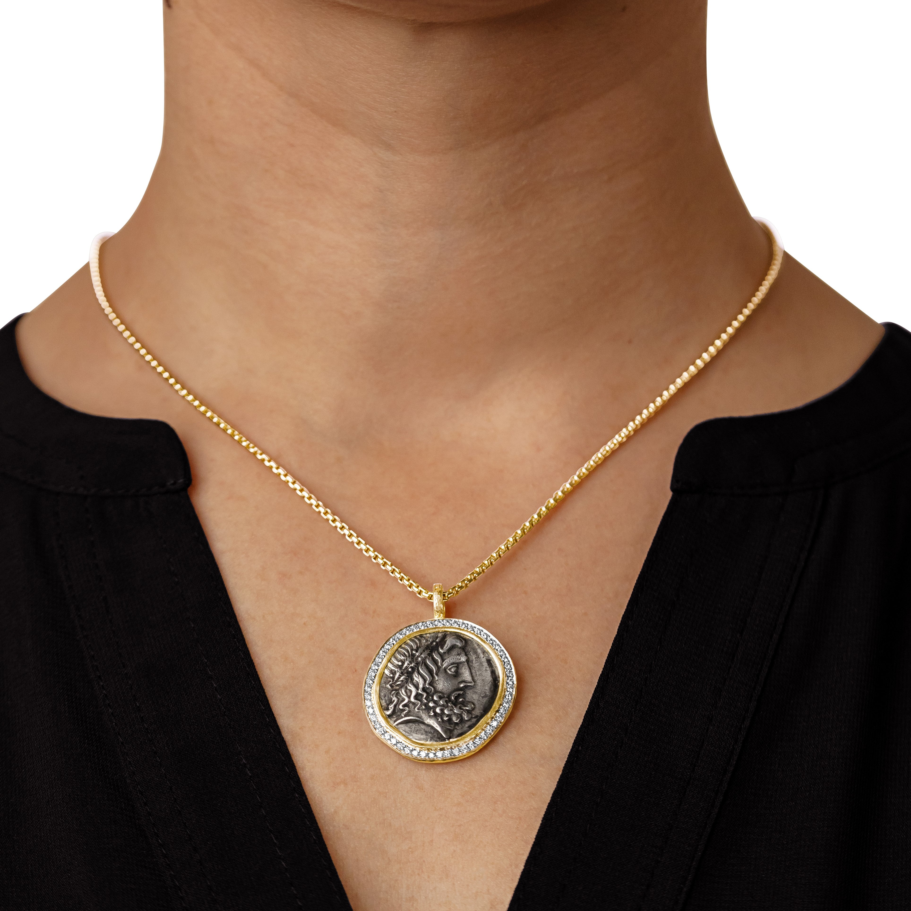 Zeus "Gods & Heroes" Coin Pendant with Diamond Halo