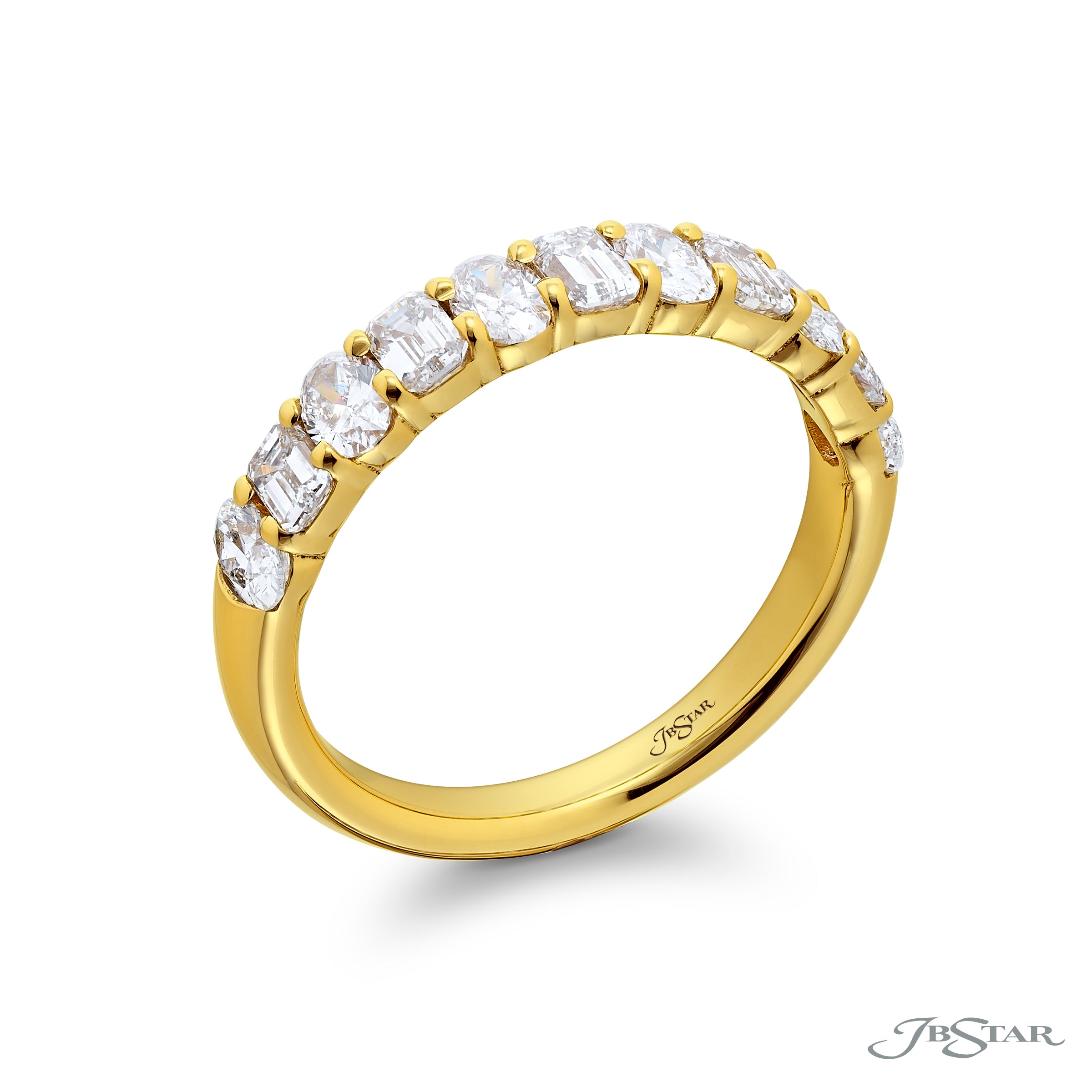 Alternating North-South Emerald Cut and Oval Diamond Half-Band