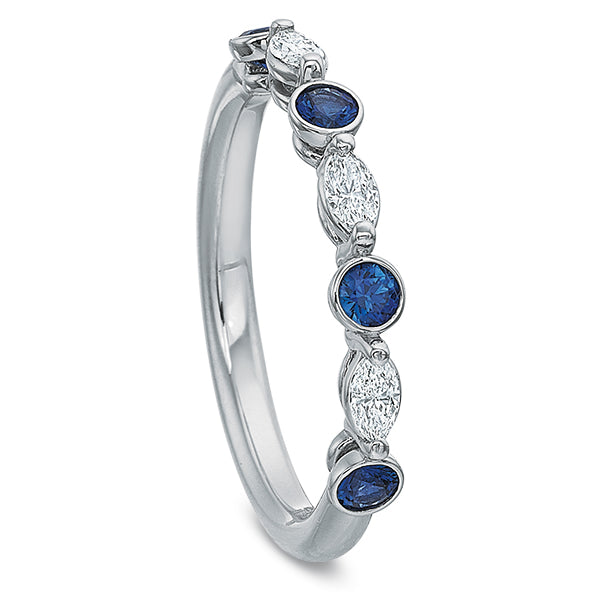 Marquise Diamond & Round Sapphire Anniversary Band