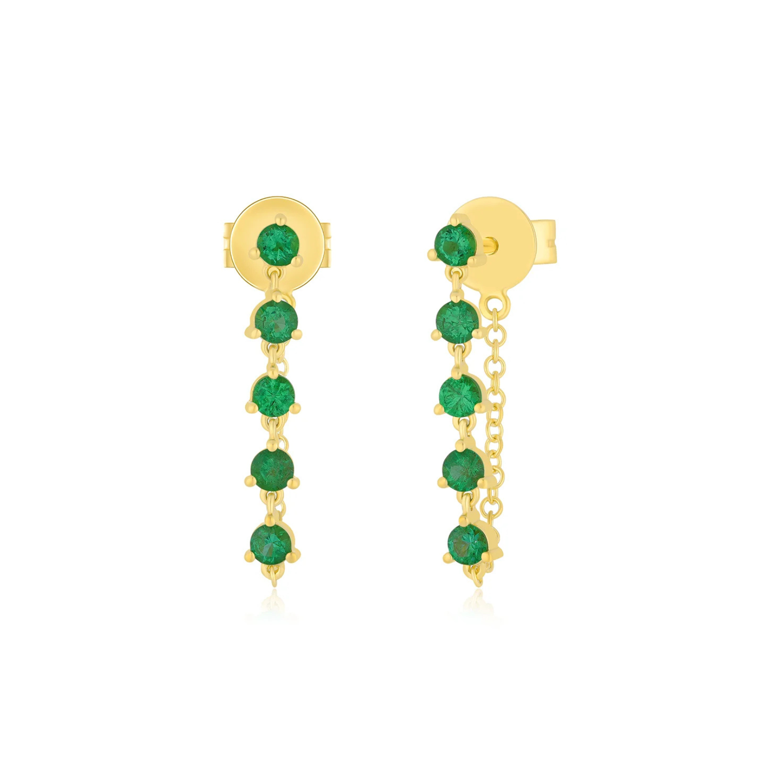 Multi Emerald Chain Stud Earrings