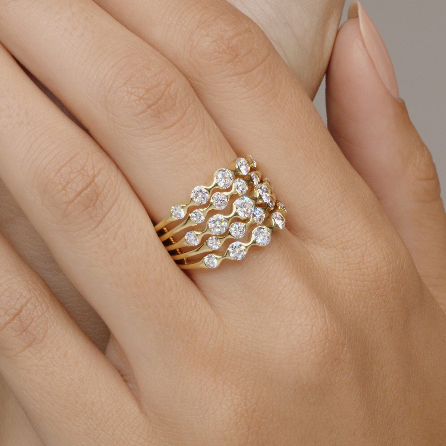 Zen Five-Row Ring with Diamonds