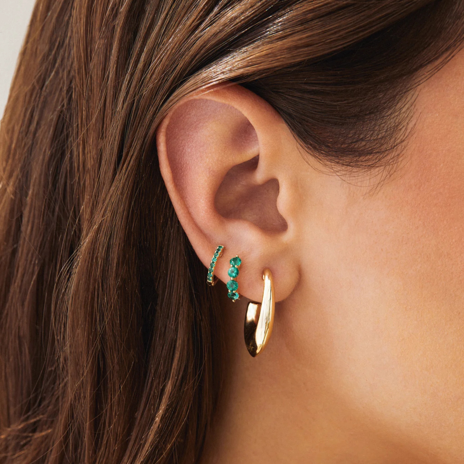 Reversible Diamond And Emerald Mini Huggie Earrings