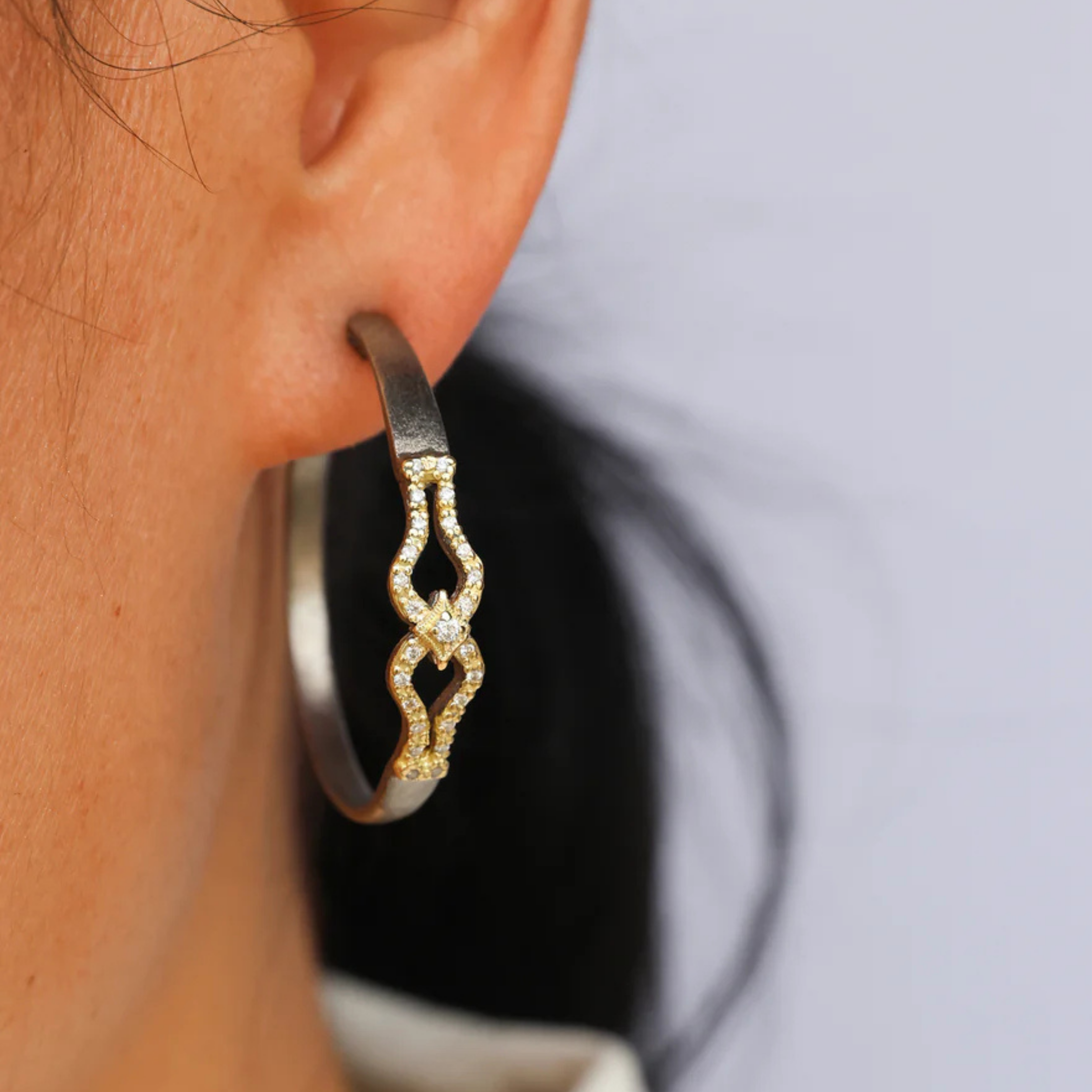 Hoop Earrings with White Diamonds