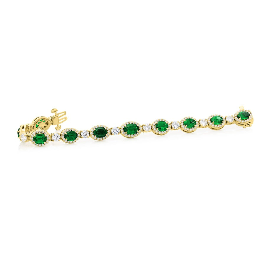 18K Yellow Gold Oval Emerald Micro Pave Bracelet