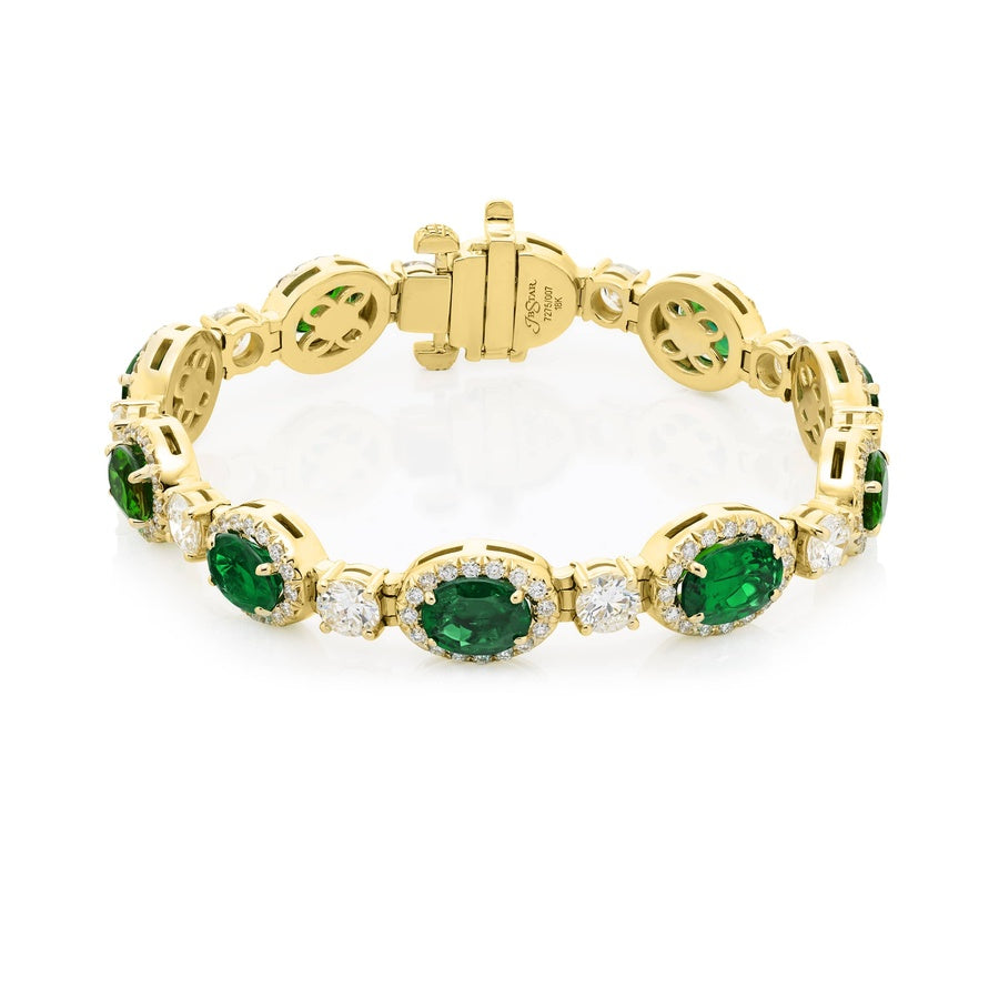 18K Yellow Gold Oval Emerald Micro Pave Bracelet